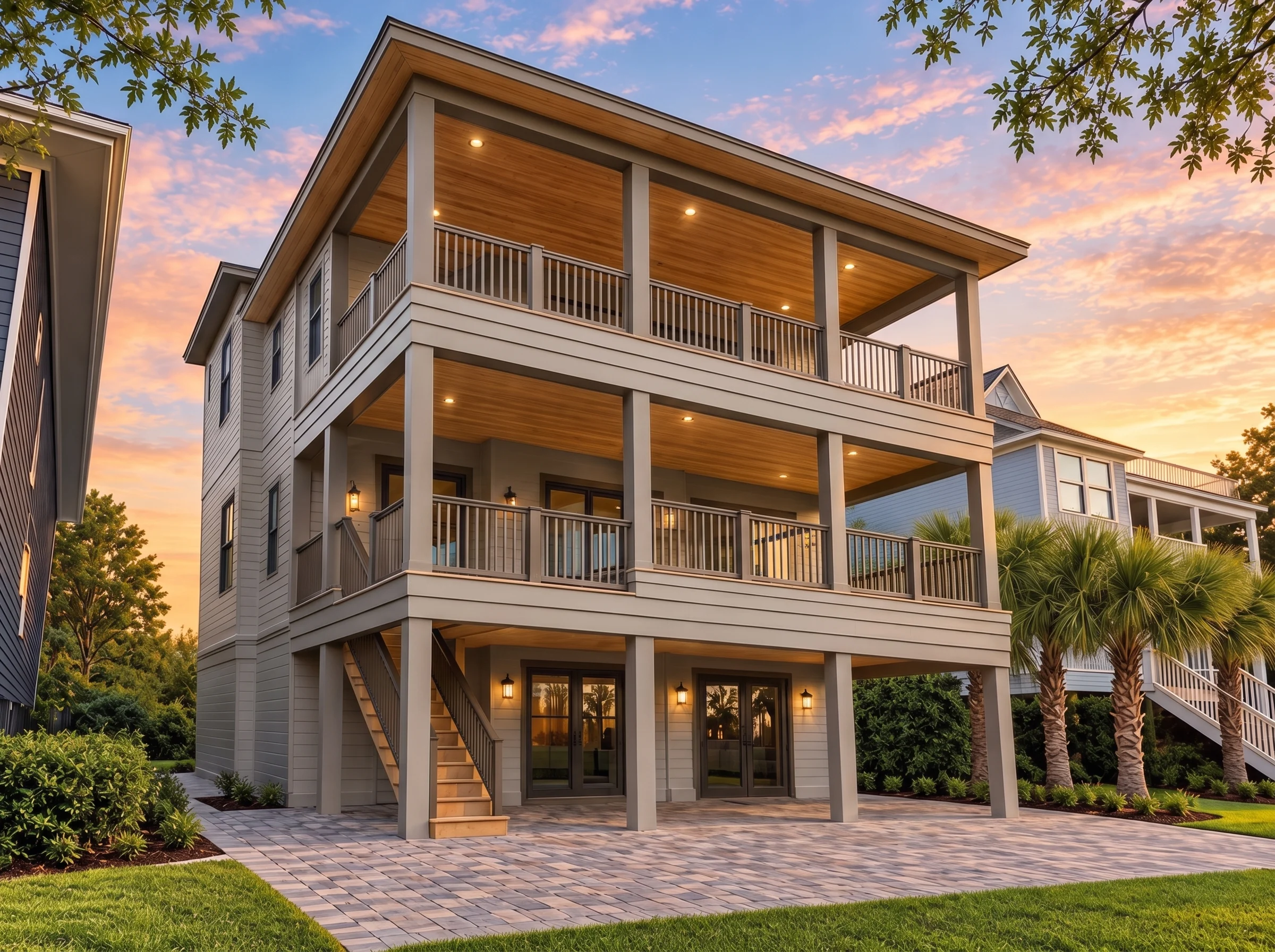 Plan  18-1576 – Aster Springs Place  | Coastal – 5-Bed, 4.5-Bath, 4,216 SF - Mushroom Taupe, AI-generated exterior concept
