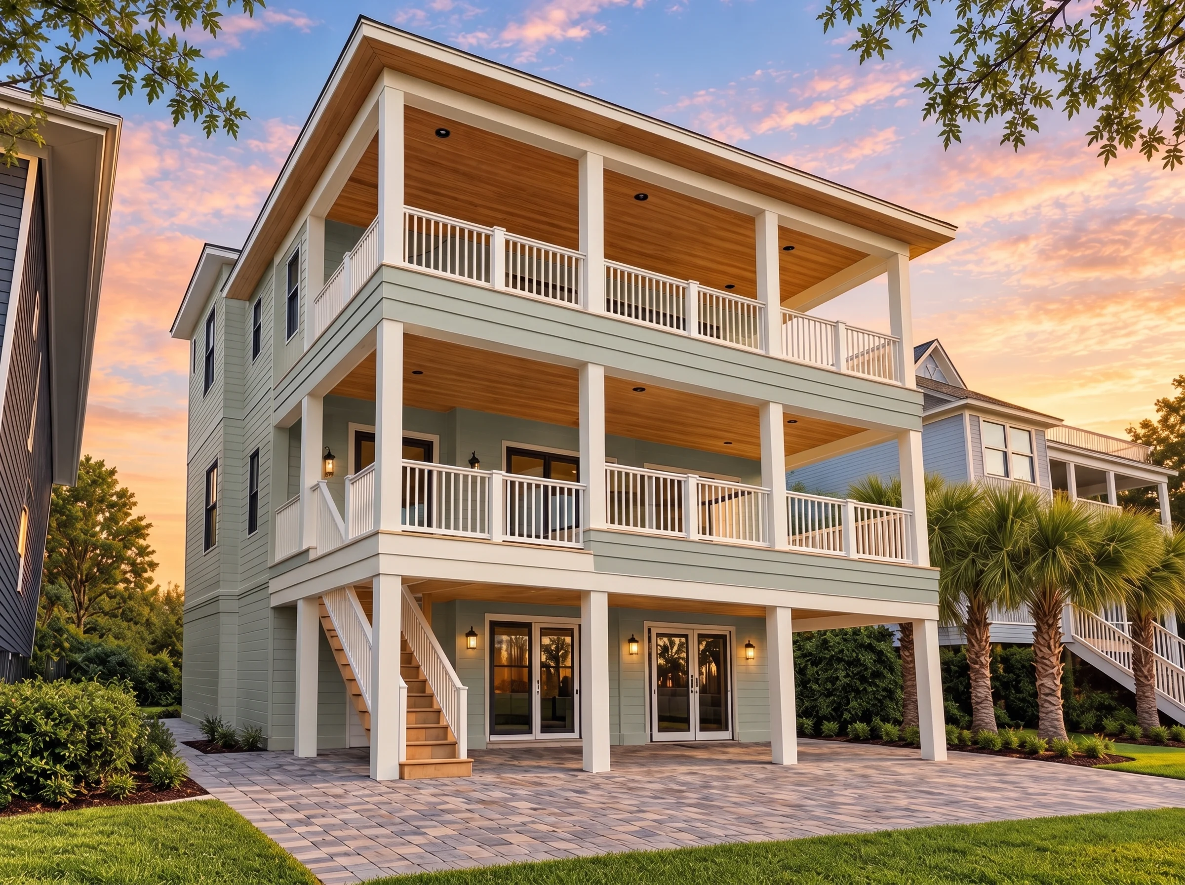 Plan  18-1576 – Aster Springs Place  | Coastal – 5-Bed, 4.5-Bath, 4,216 SF - Muted Sage, AI-generated exterior concept