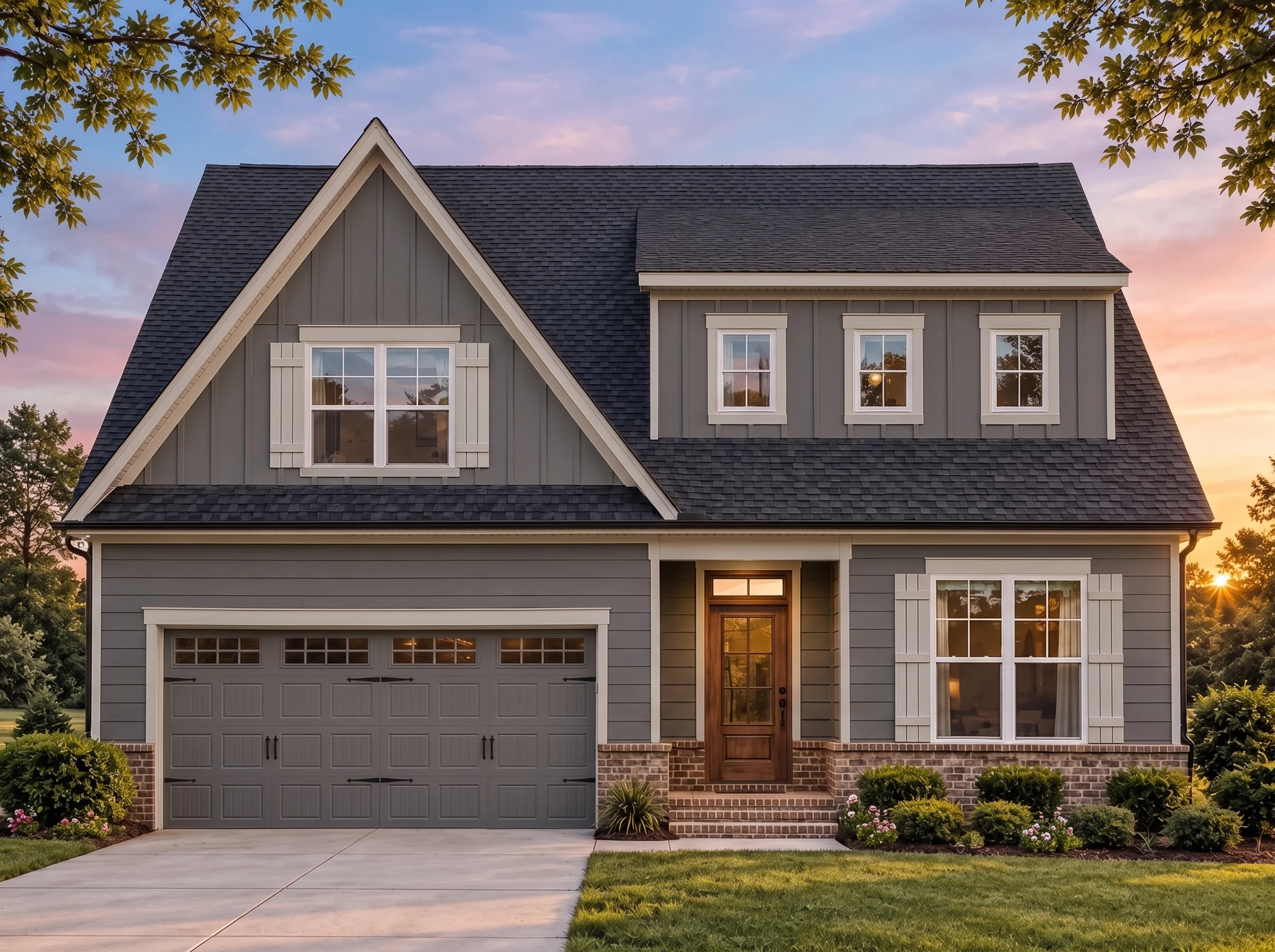 Plan  18-1583 – Aster River Manor |  Traditional Craftsman – 3-Bed, 2.5-Bath, 1,990 SF - Warm Charcoal, AI-generated exterior concept