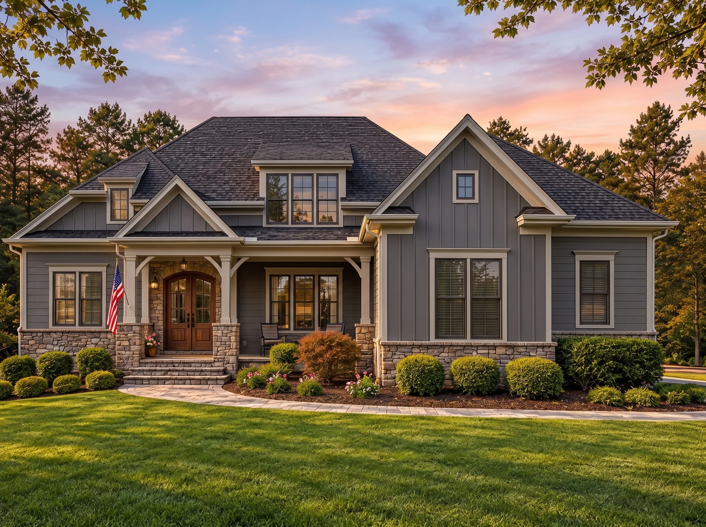 Plan  18-1588 – Aster Knoll Villa |  Craftsman – 4-Bed, 4.5-Bath, 3,487 SF - Warm Charcoal, AI-generated exterior concept