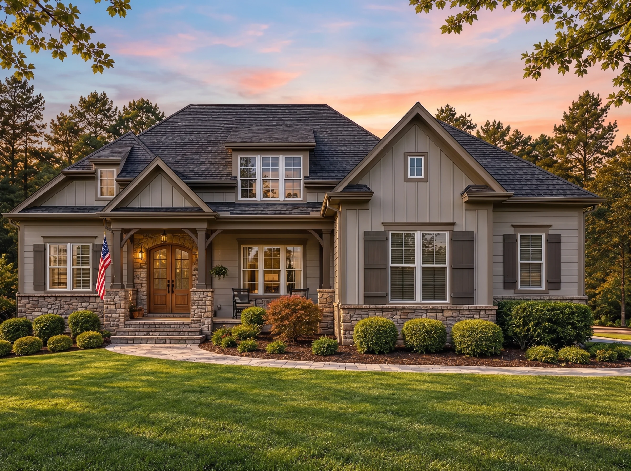 Plan  18-1588 – Aster Knoll Villa |  Craftsman – 4-Bed, 4.5-Bath, 3,487 SF - Mushroom Taupe, AI-generated exterior concept