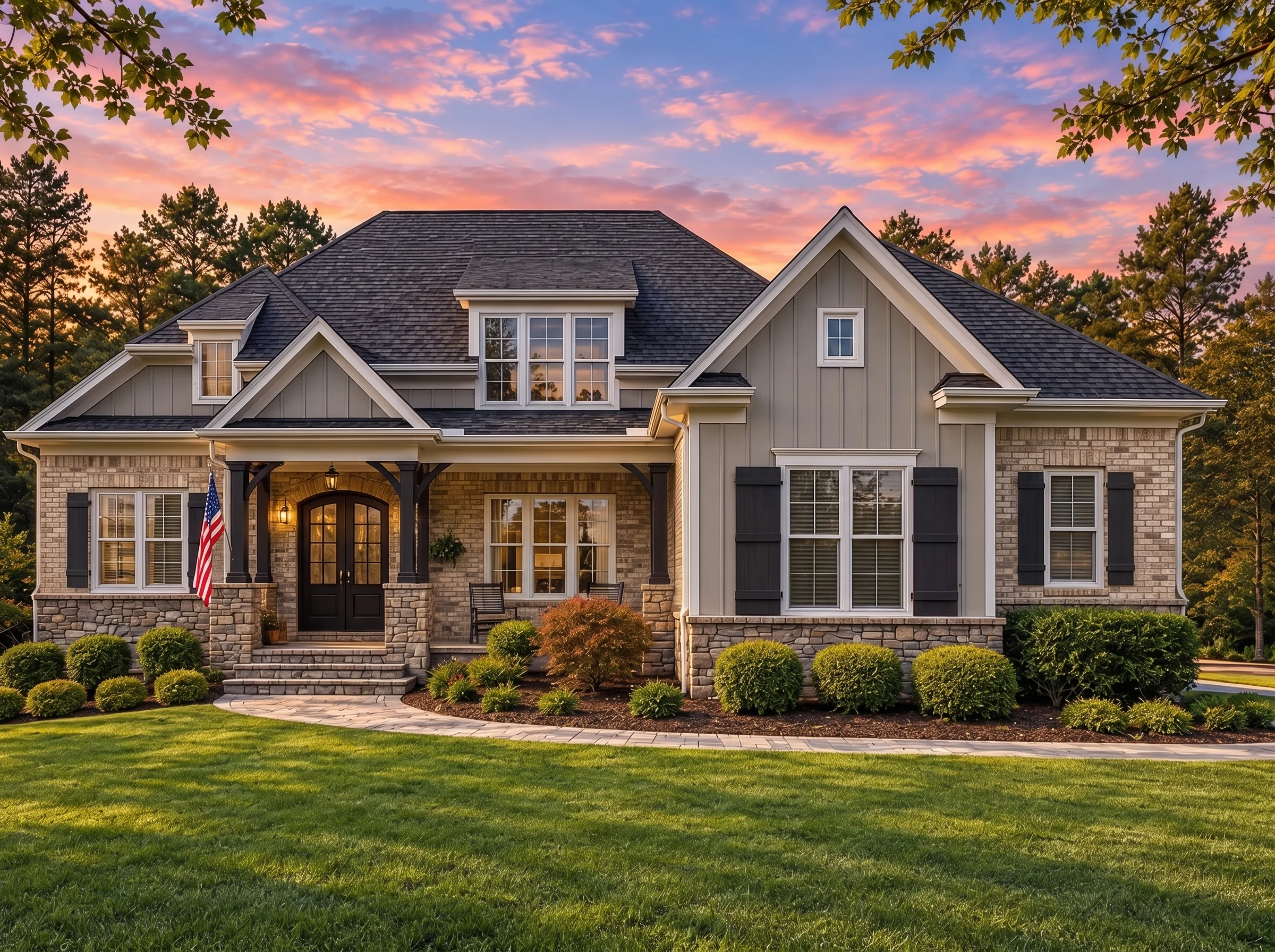 Plan  18-1588 – Aster Knoll Villa |  Craftsman – 4-Bed, 4.5-Bath, 3,487 SF - Natural Brick, AI-generated exterior concept
