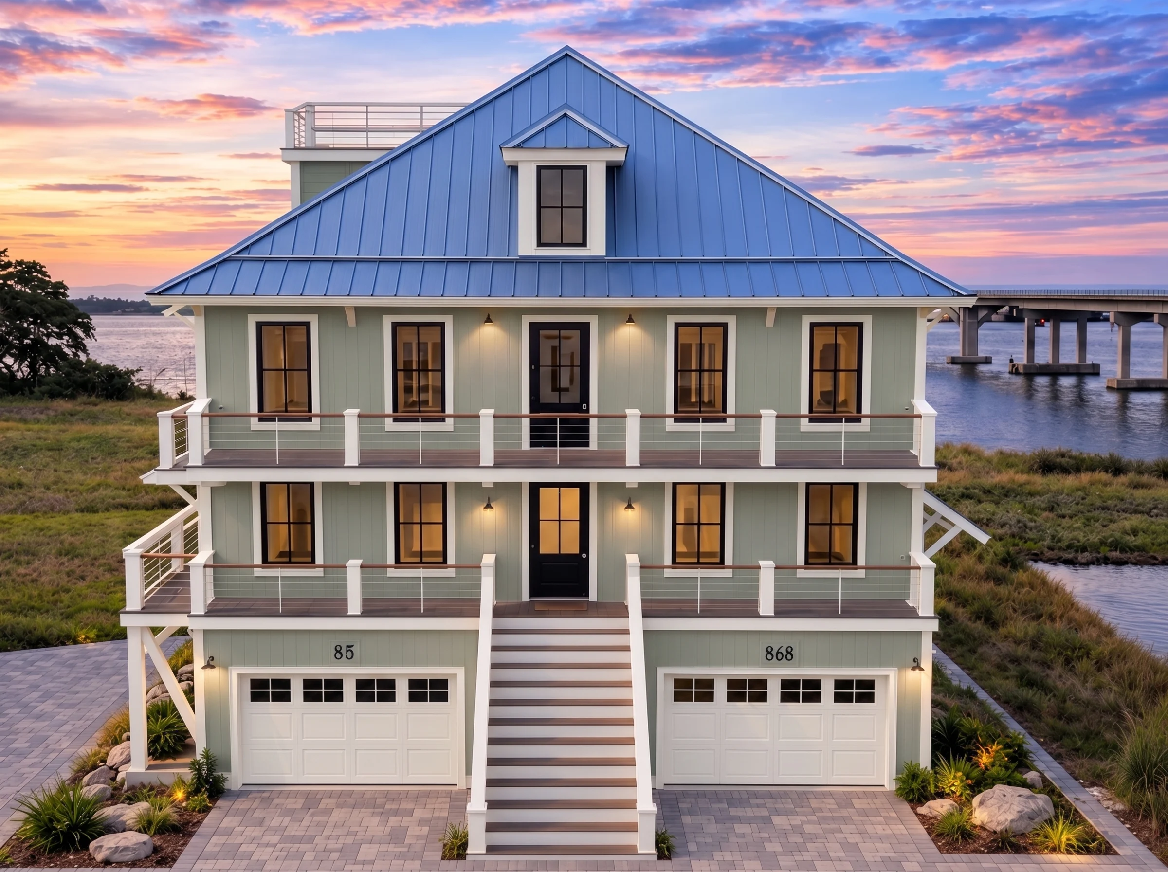 Plan  18-1634 – Auburn Heights Estate  | Charleston – 5-Bed, 5.5-Bath, 3,240 SF - Muted Sage, AI-generated exterior concept