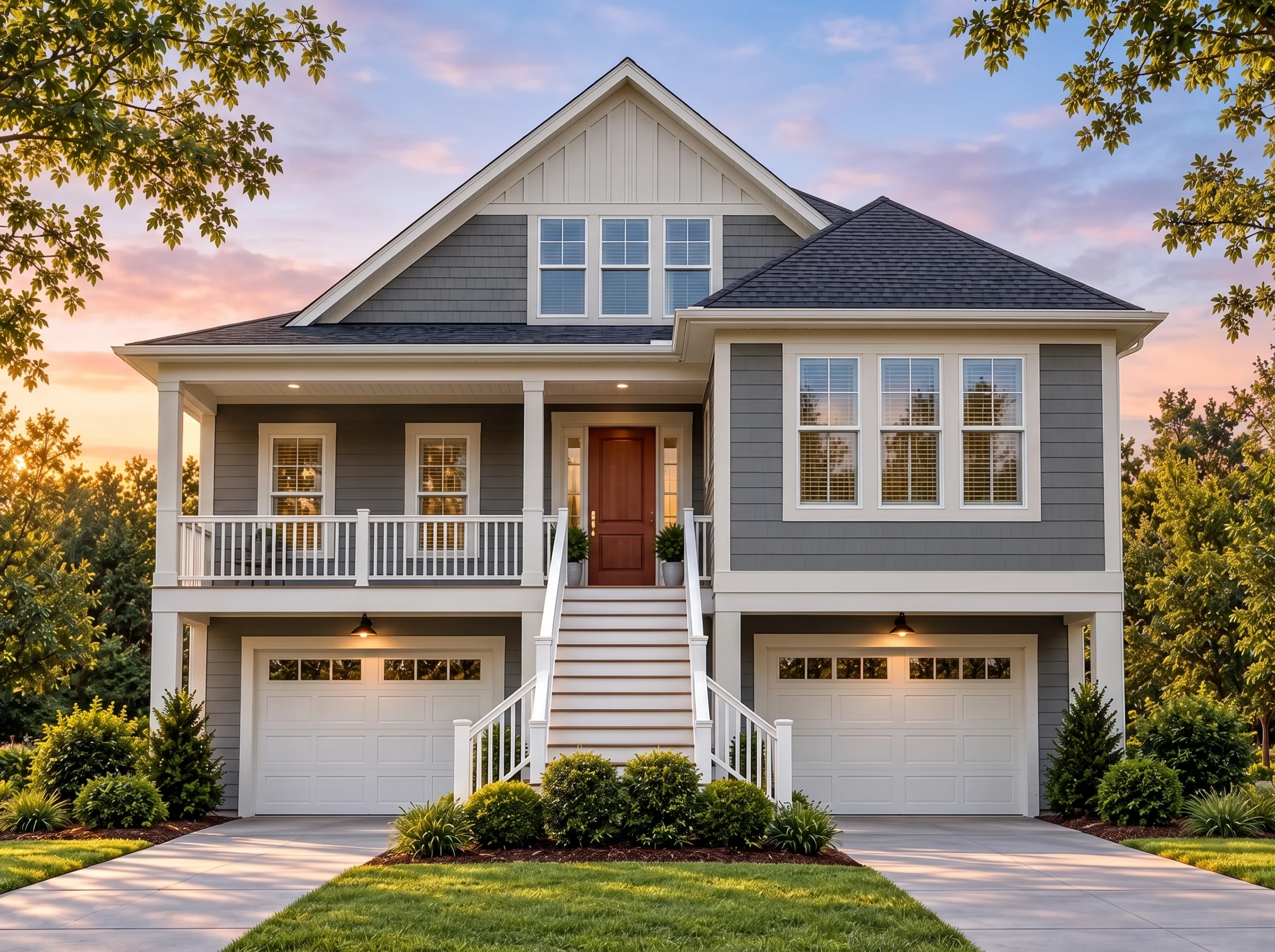 Plan  18-1674 – Palmetto Lowcountry  | Coastal – 3-Bed, 3-Bath, 2,938 SF - Warm Charcoal, AI-generated exterior concept