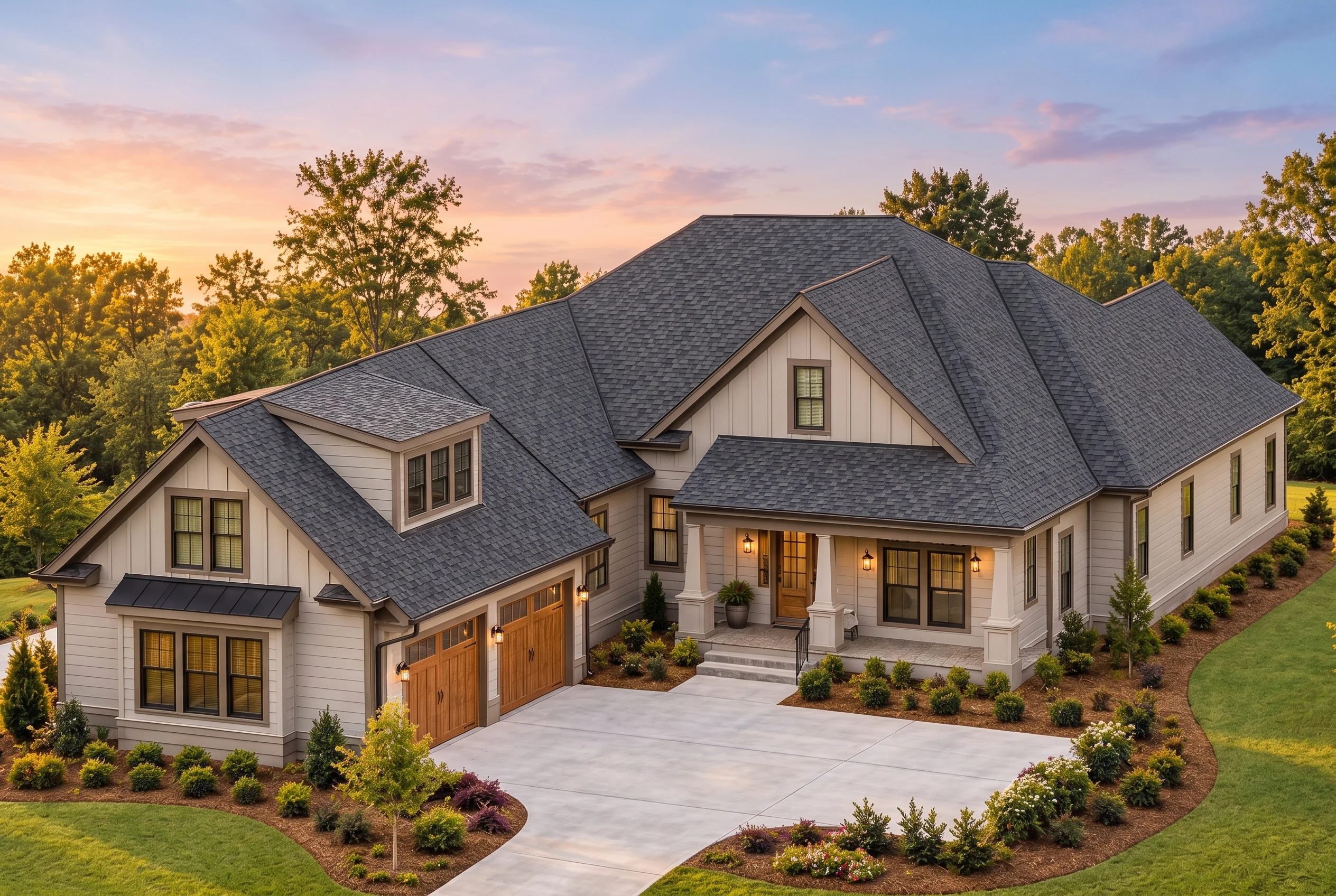 Plan  18-1652 – Word Retreat | New  American – 4-Bed, 5-Bath, 3,184 SF - Mushroom Taupe, AI-generated exterior concept
