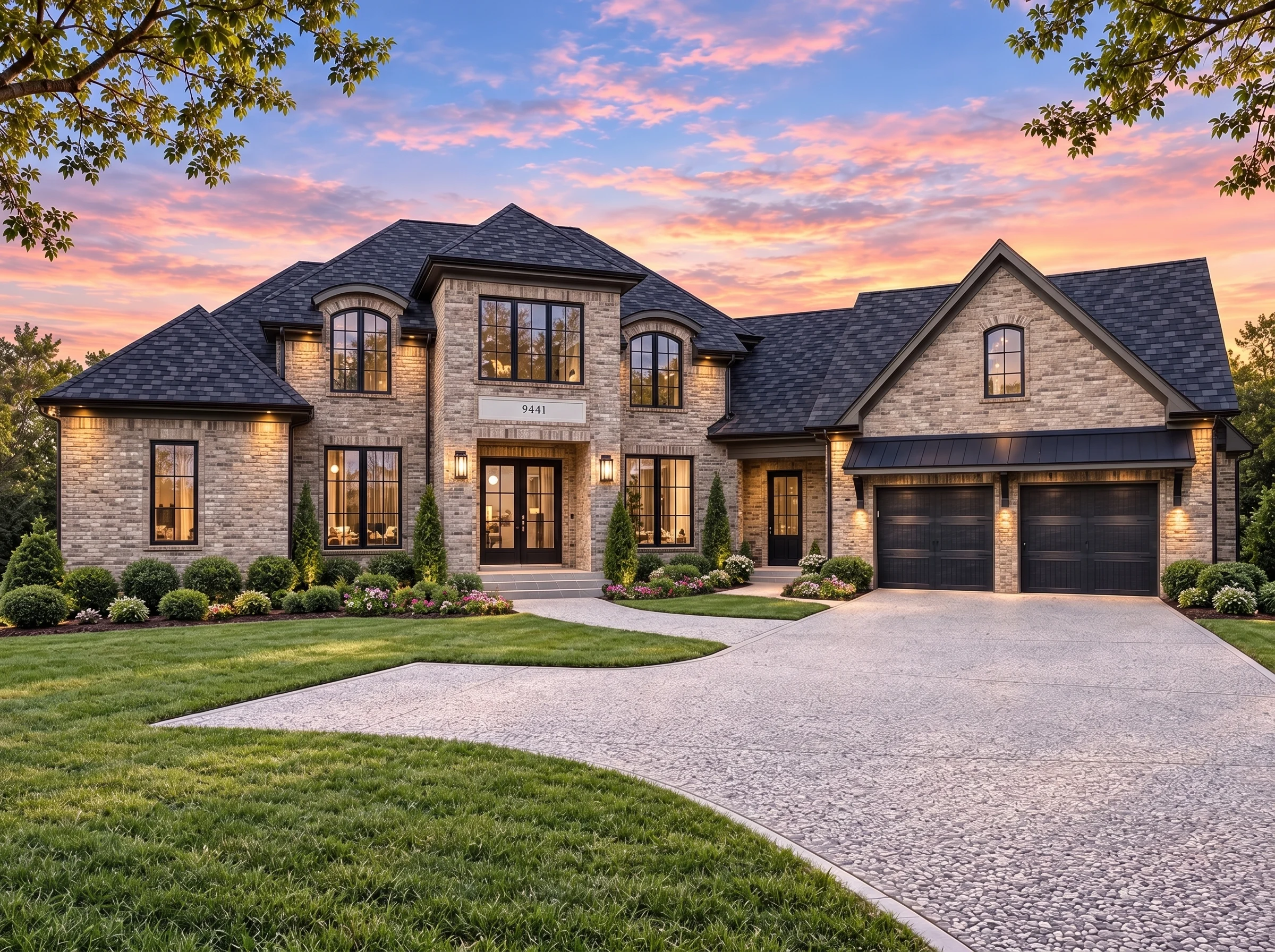 Plan  18-1653 – Aster Ridge Haven |  French Country – 5-Bed, 5-Bath, 6,707 SF - Natural Brick, AI-generated exterior concept