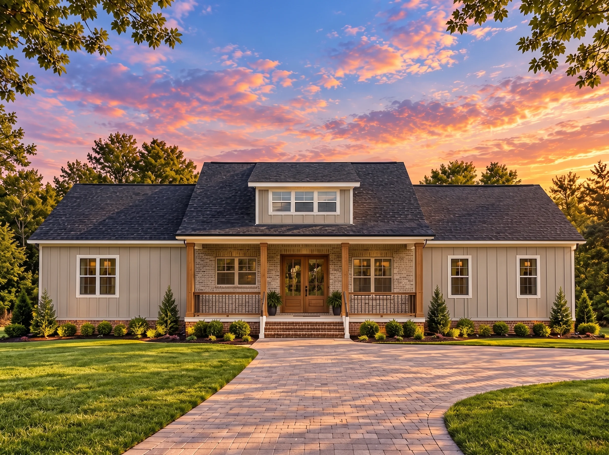 Plan  18-1867 – Aster Cove Farmhouse  | Traditional Ranch – 5-Bed, 2-Bath, 2,807 SF - Natural Brick, AI-generated exterior concept