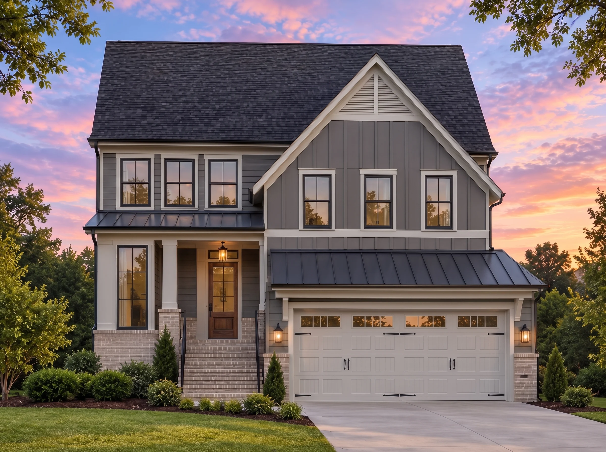 Plan  18-1822 – Arizona Plateau |  New American – 4-Bed, 3.5-Bath, 2,708 SF - Warm Charcoal, AI-generated exterior concept