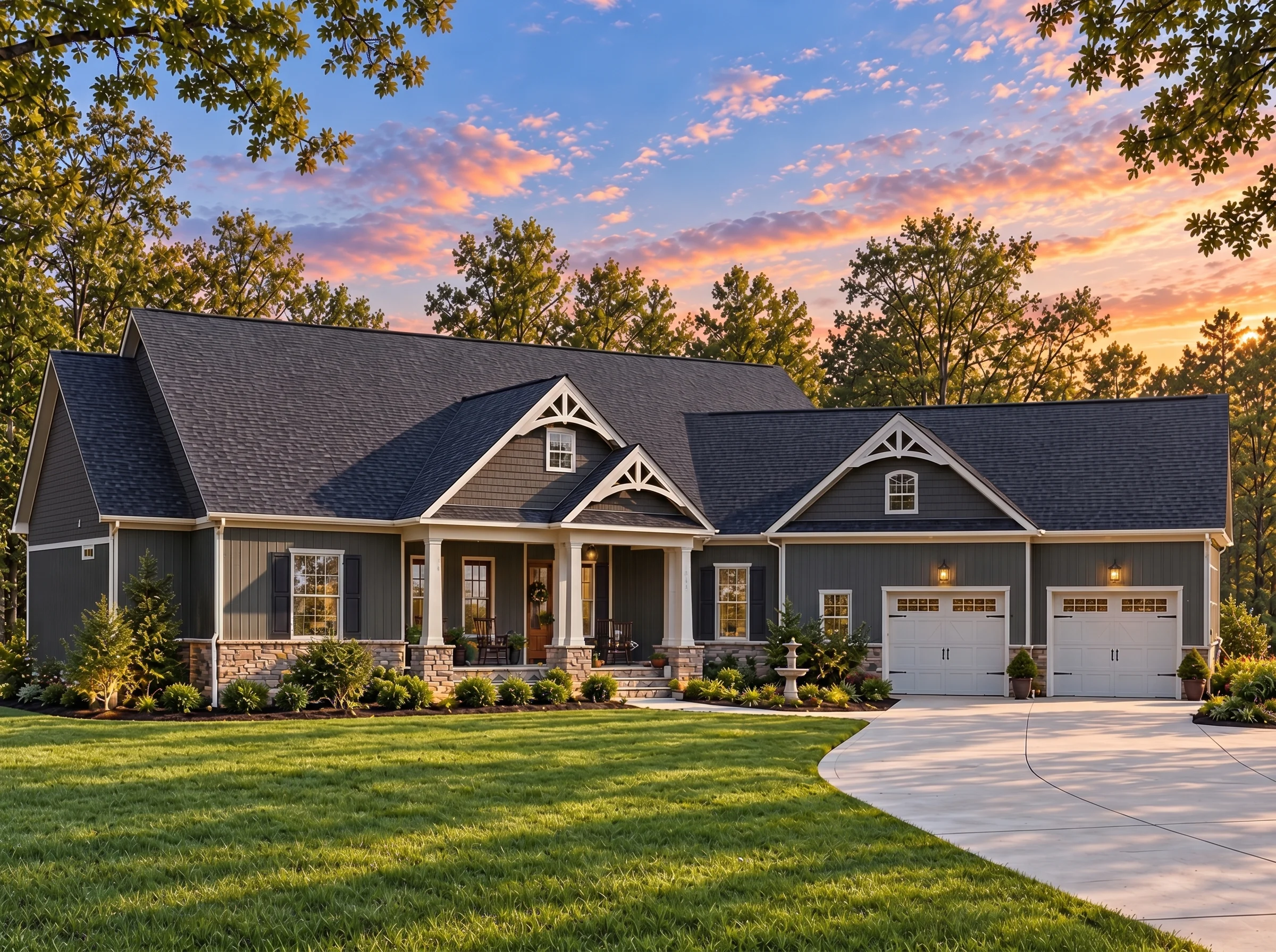 Plan  18-1816 – Thompson Place | New  American – 3-Bed, 3-Bath, 3,281 SF - Warm Charcoal, AI-generated exterior concept