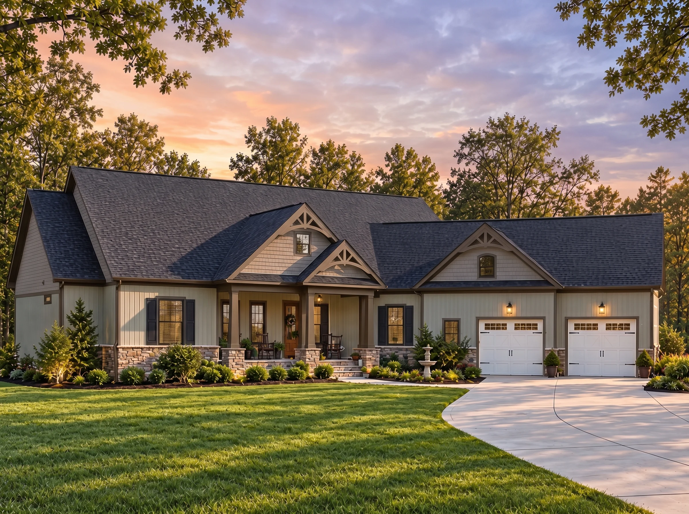Plan  18-1816 – Thompson Place | New  American – 3-Bed, 3-Bath, 3,281 SF - Mushroom Taupe, AI-generated exterior concept