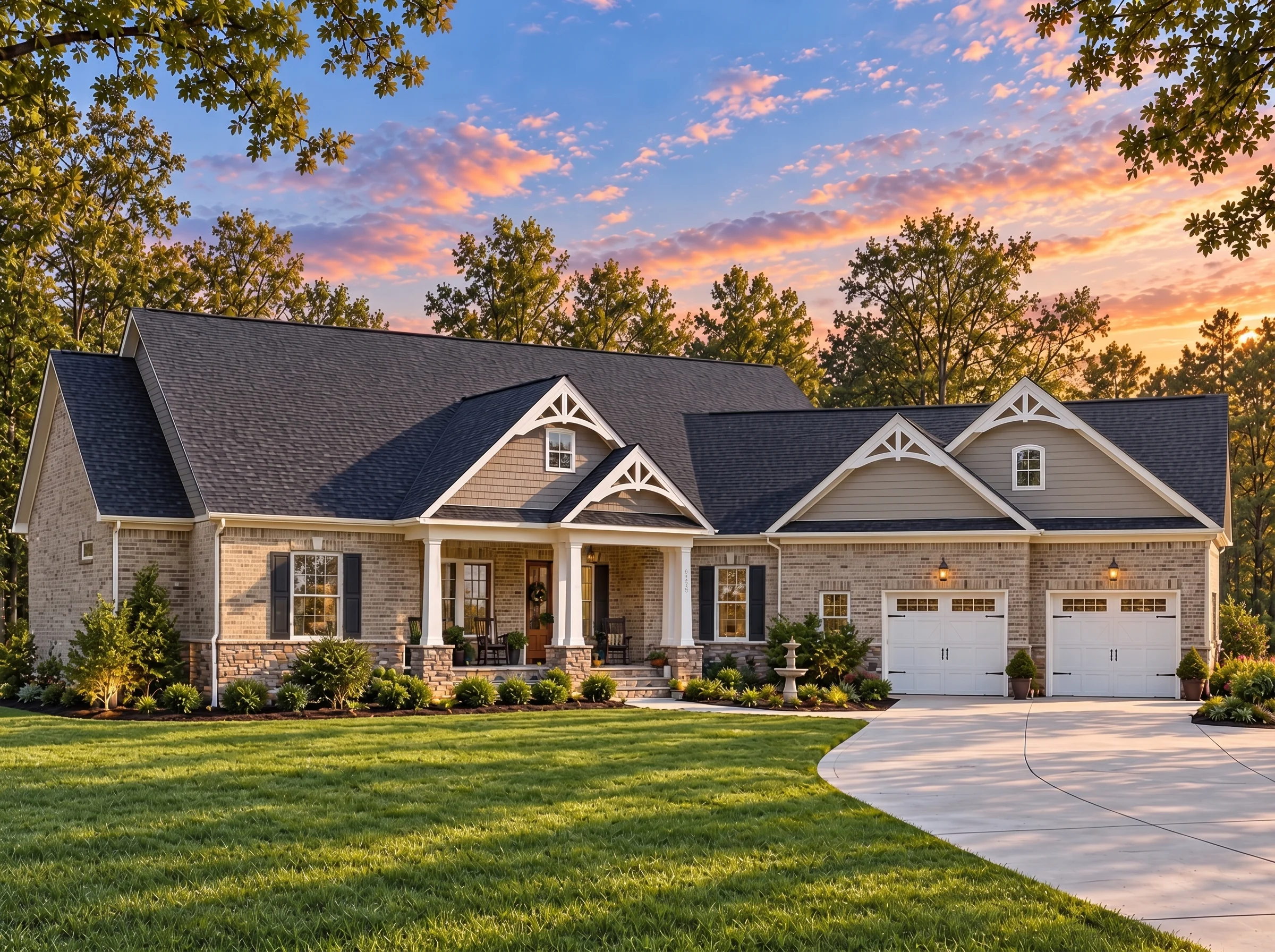 Plan  18-1816 – Thompson Place | New  American – 3-Bed, 3-Bath, 3,281 SF - Natural Brick, AI-generated exterior concept