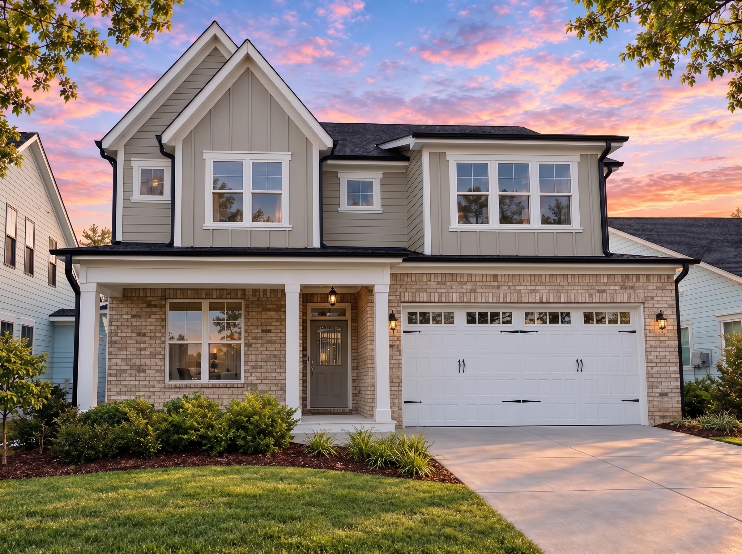 Plan  18-1807 – The Martin House |  Modern Farmhouse – 3-Bed, 4-Bath, 2,262 SF - Natural Brick, AI-generated exterior concept
