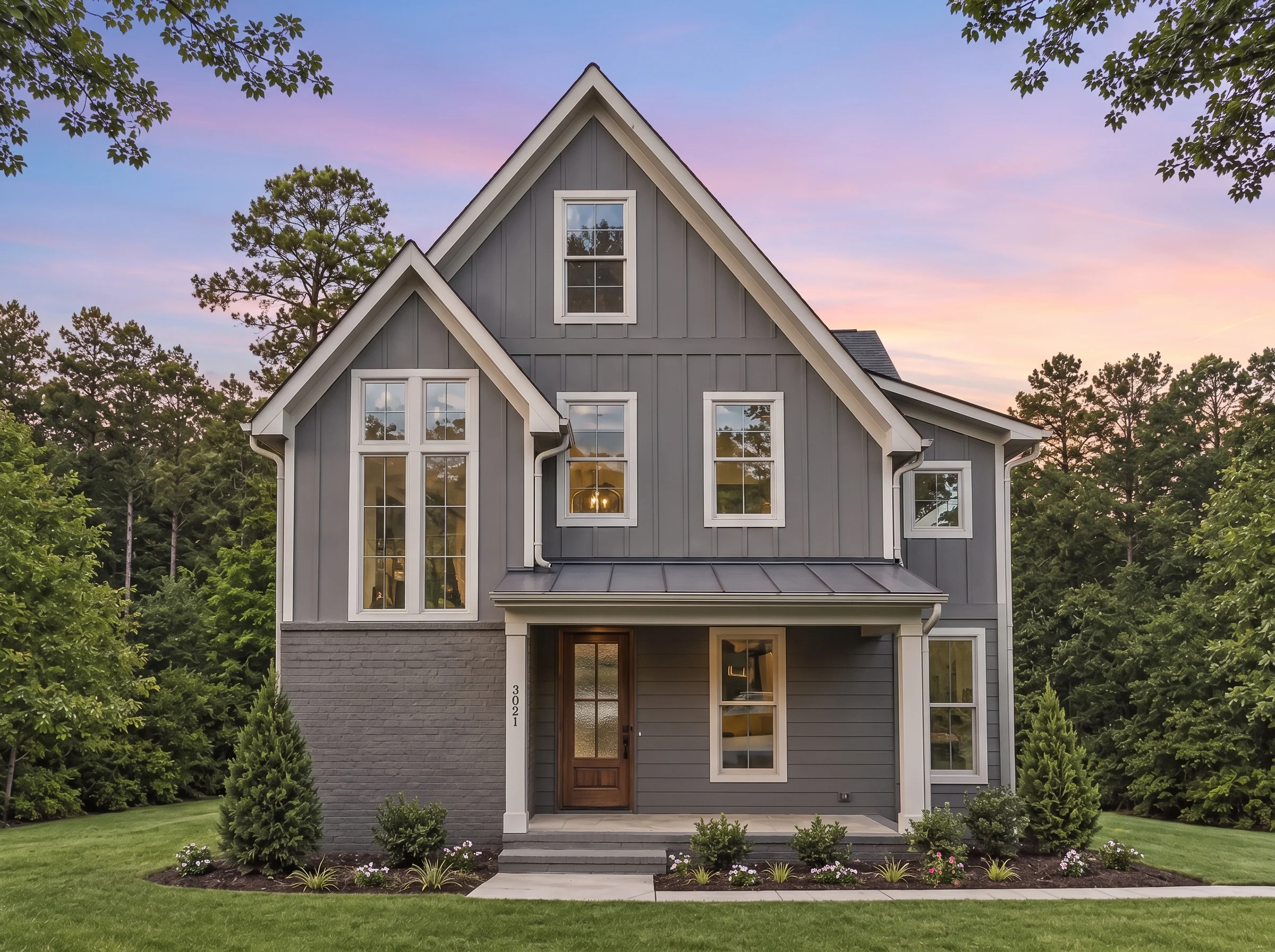 Plan  18-1770 – Lilac Cottage |  Modern Farmhouse – 4-Bed, 4-Bath, 3,568 SF - Warm Charcoal, AI-generated exterior concept