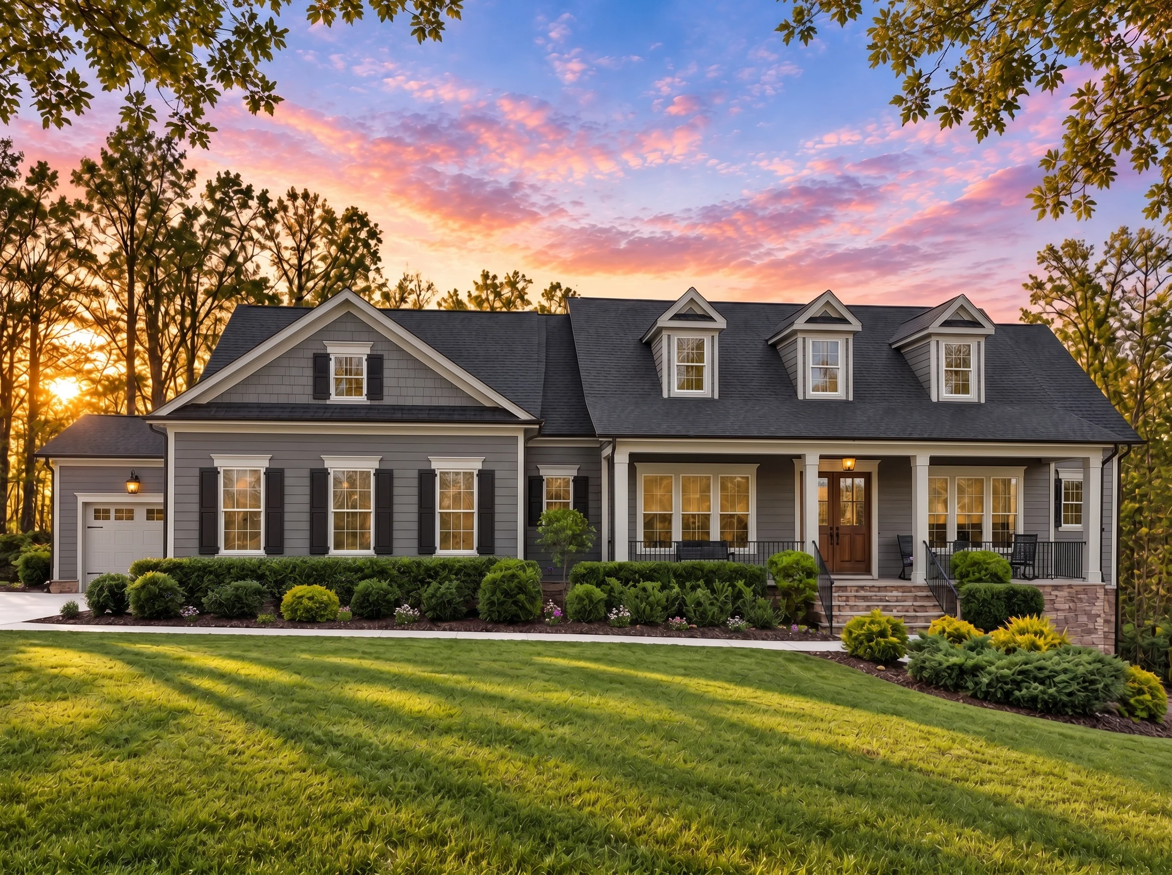 Plan  18-1755 – Aster Heights Place  | Cape Cod – 4-Bed, 4-Bath, 3,391 SF - Warm Charcoal, AI-generated exterior concept