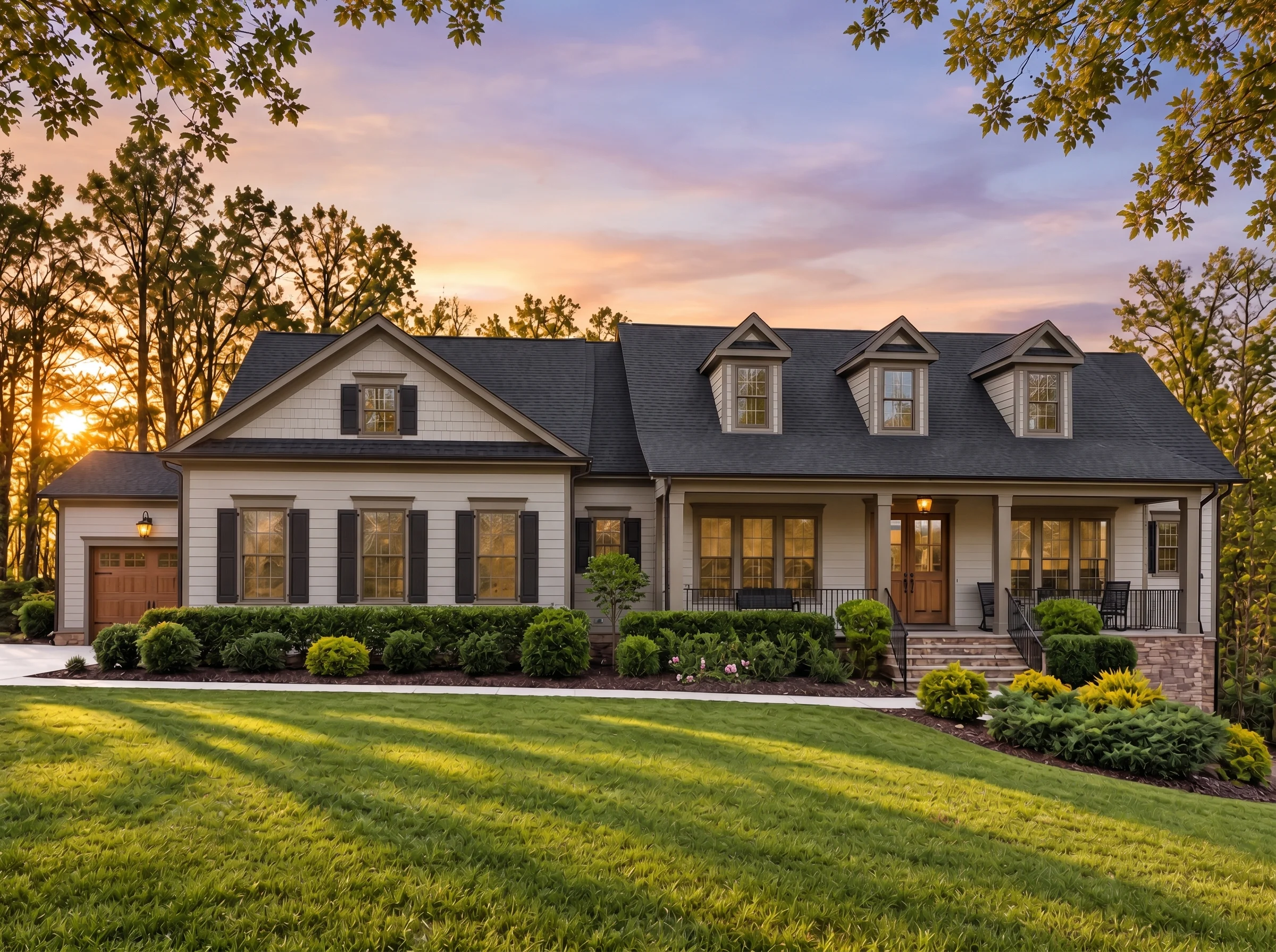 Plan  18-1755 – Aster Heights Place  | Cape Cod – 4-Bed, 4-Bath, 3,391 SF - Mushroom Taupe, AI-generated exterior concept