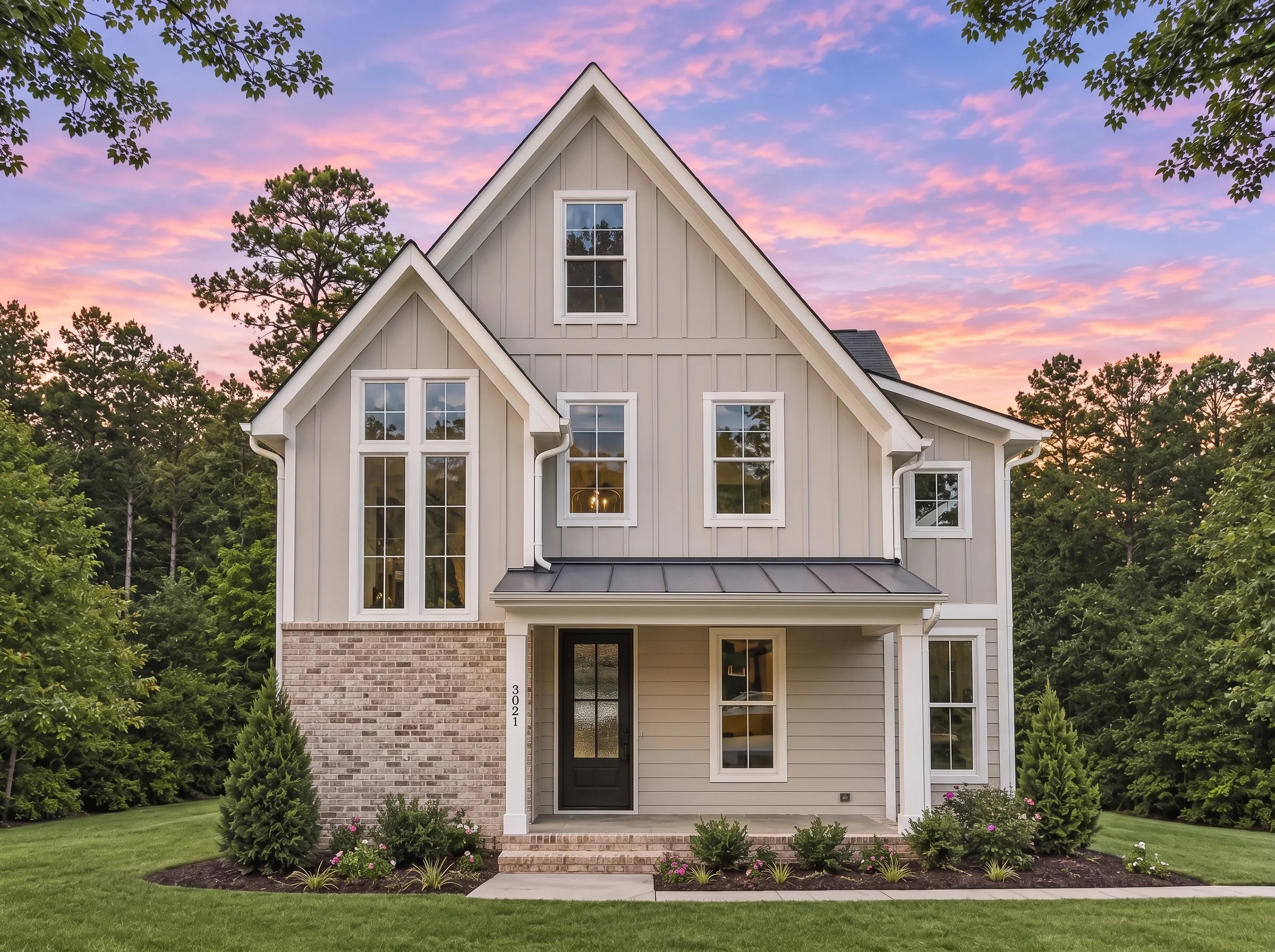 Plan  18-1770 – Lilac Cottage |  Modern Farmhouse – 4-Bed, 4-Bath, 3,568 SF - Natural Brick, AI-generated exterior concept