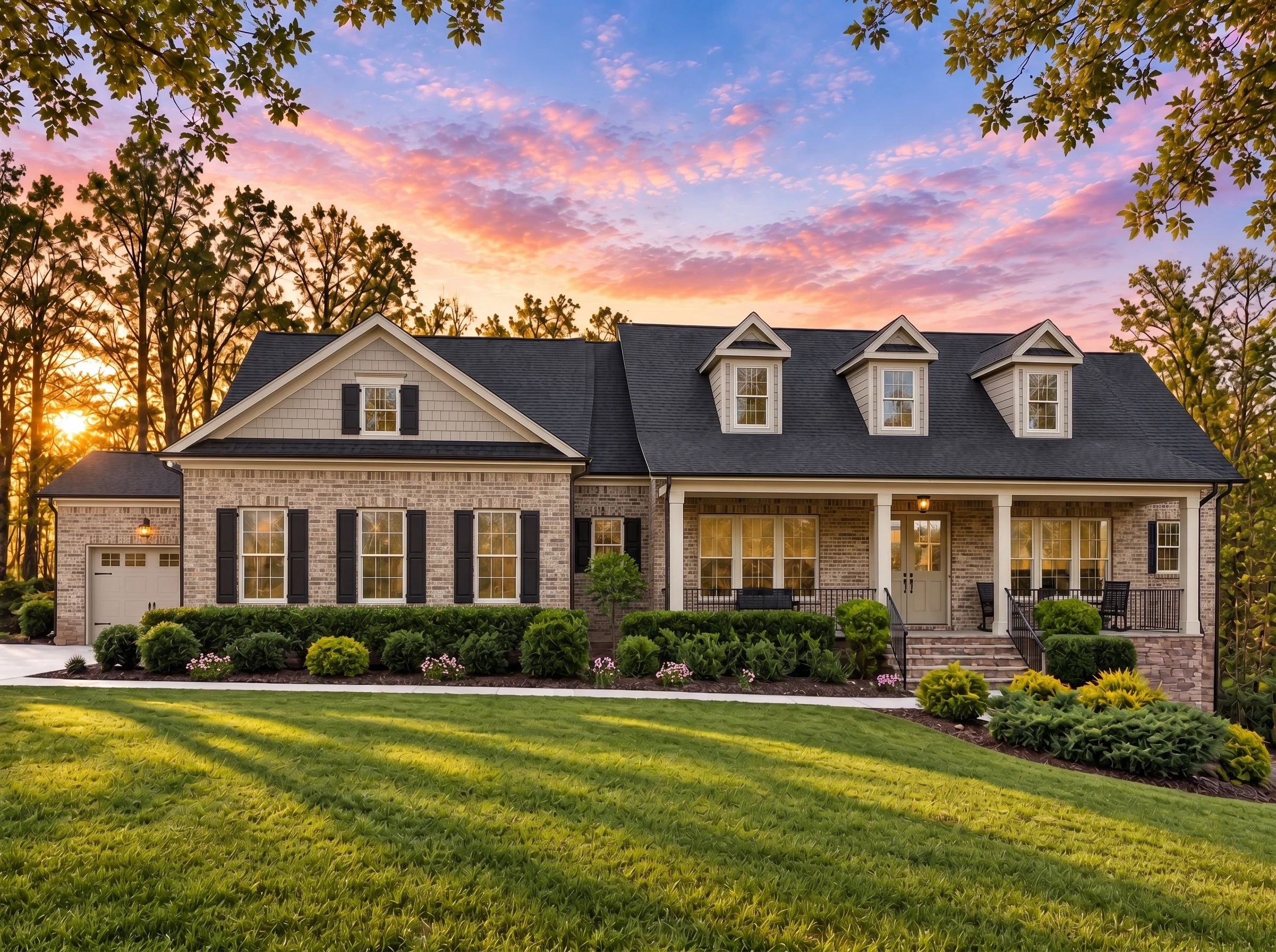 Plan  18-1755 – Aster Heights Place  | Cape Cod – 4-Bed, 4-Bath, 3,391 SF - Natural Brick, AI-generated exterior concept