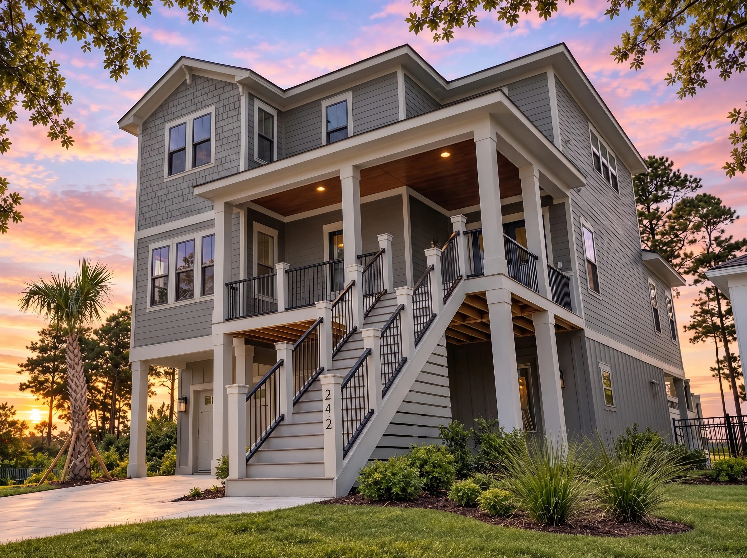 Plan  18-1726 – Auburn View Chalet |  Coastal – 4-Bed, 3.5-Bath, 2,665 SF - Warm Charcoal, AI-generated exterior concept