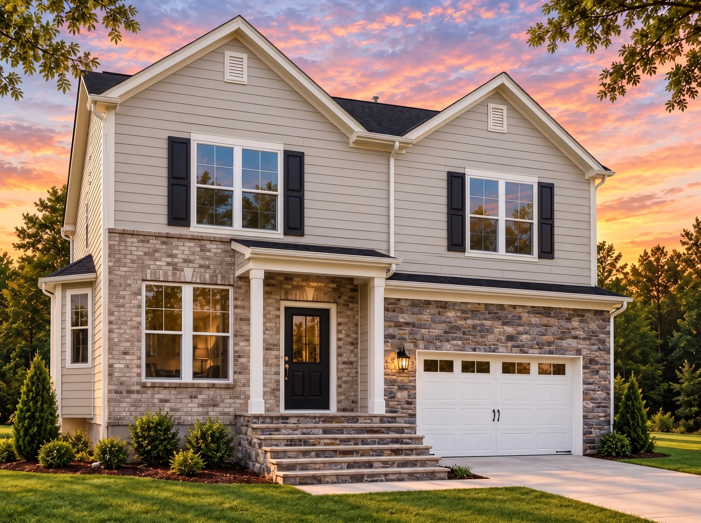 Plan  18-1911 – Auburn Brook Residence  | New American – 5-Bed, 3.5-Bath, 4,773 SF - Natural Brick, AI-generated exterior concept