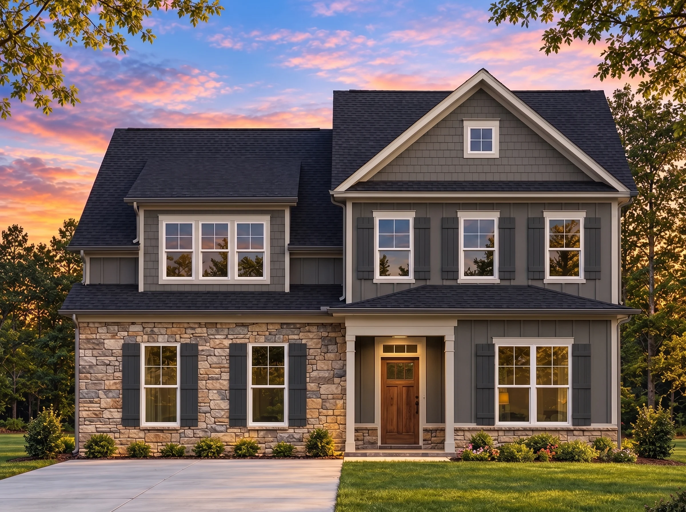Plan  18-1975 – Auburn Bend Retreat  | Traditional Colonial – 3-Bed, 2-Bath, 2,123 SF - Warm Charcoal, AI-generated exterior concept