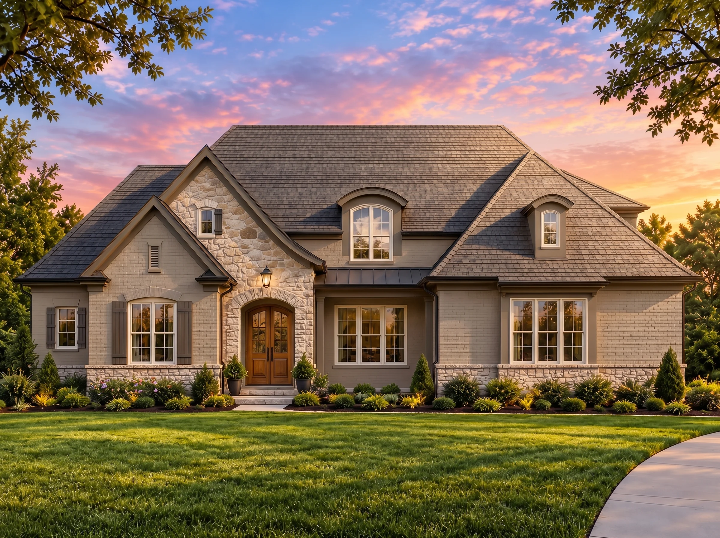 Plan  18-1940 – Aster Fork Retreat |  New American – 5-Bed, 5-Bath, 5,199 SF - Mushroom Taupe, AI-generated exterior concept