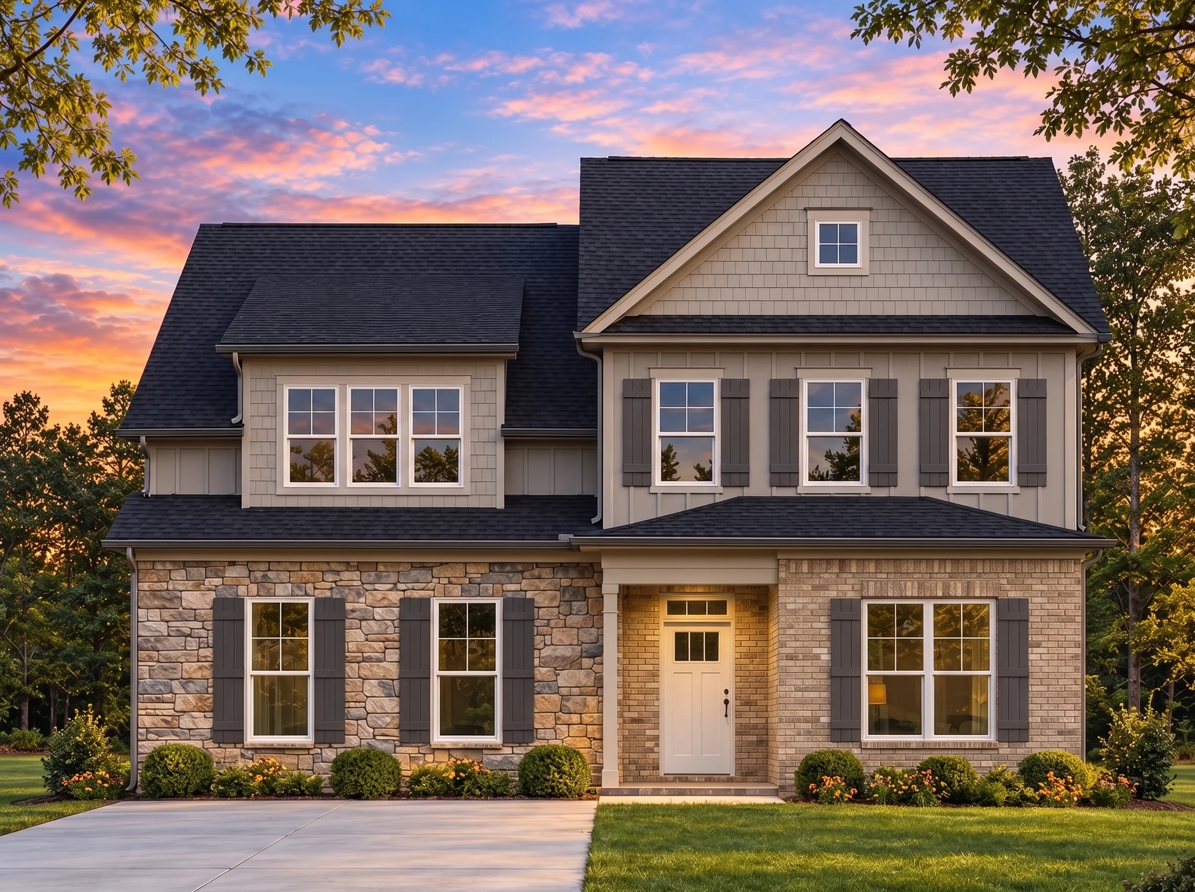 Plan  18-1975 – Auburn Bend Retreat  | Traditional Colonial – 3-Bed, 2-Bath, 2,123 SF - Natural Brick, AI-generated exterior concept