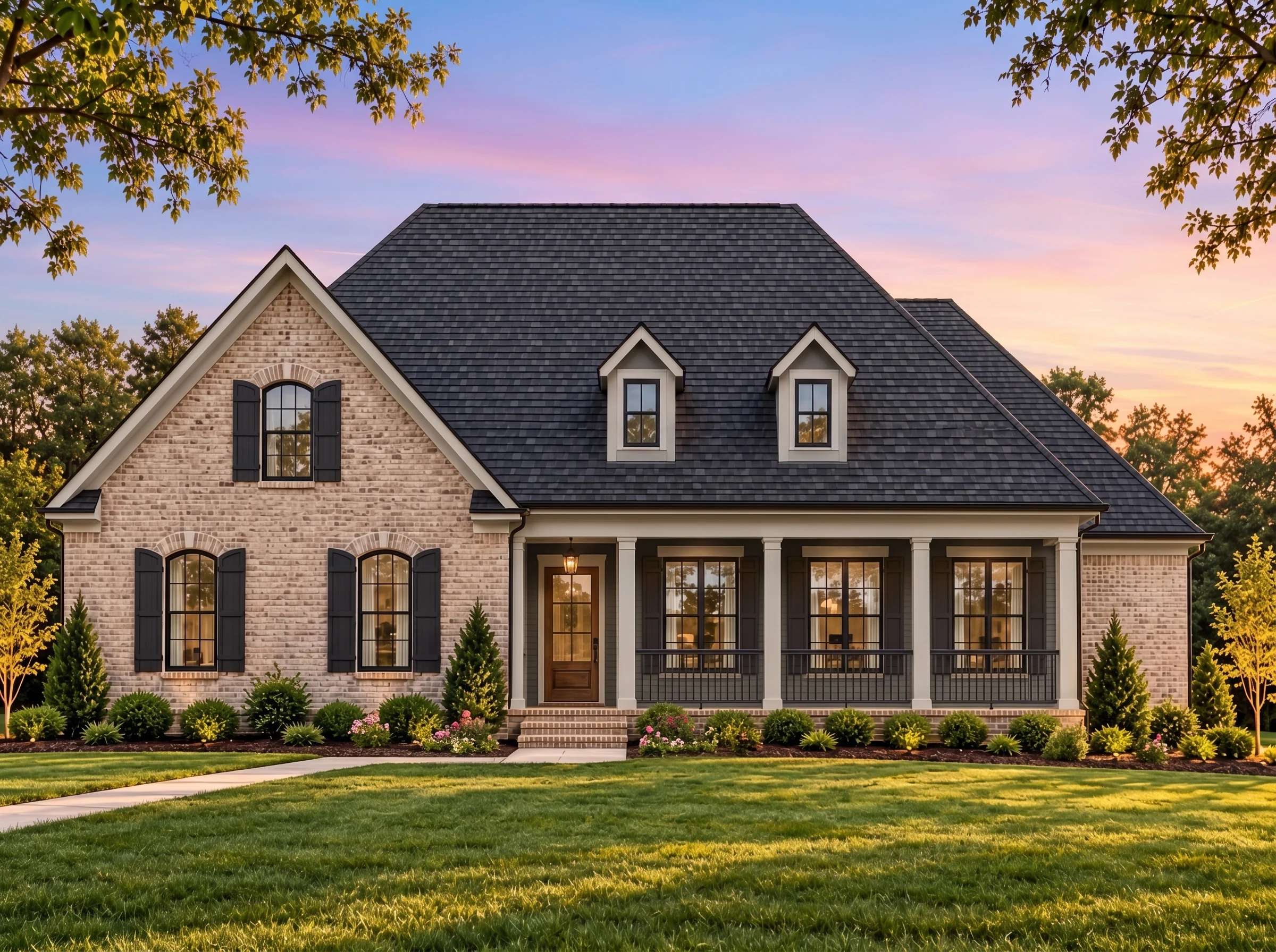 Plan  18-1998 – Georgia Piedmont |  Traditional Ranch – 2-Bed, 2-Bath, 1,440 SF - Warm Charcoal, AI-generated exterior concept