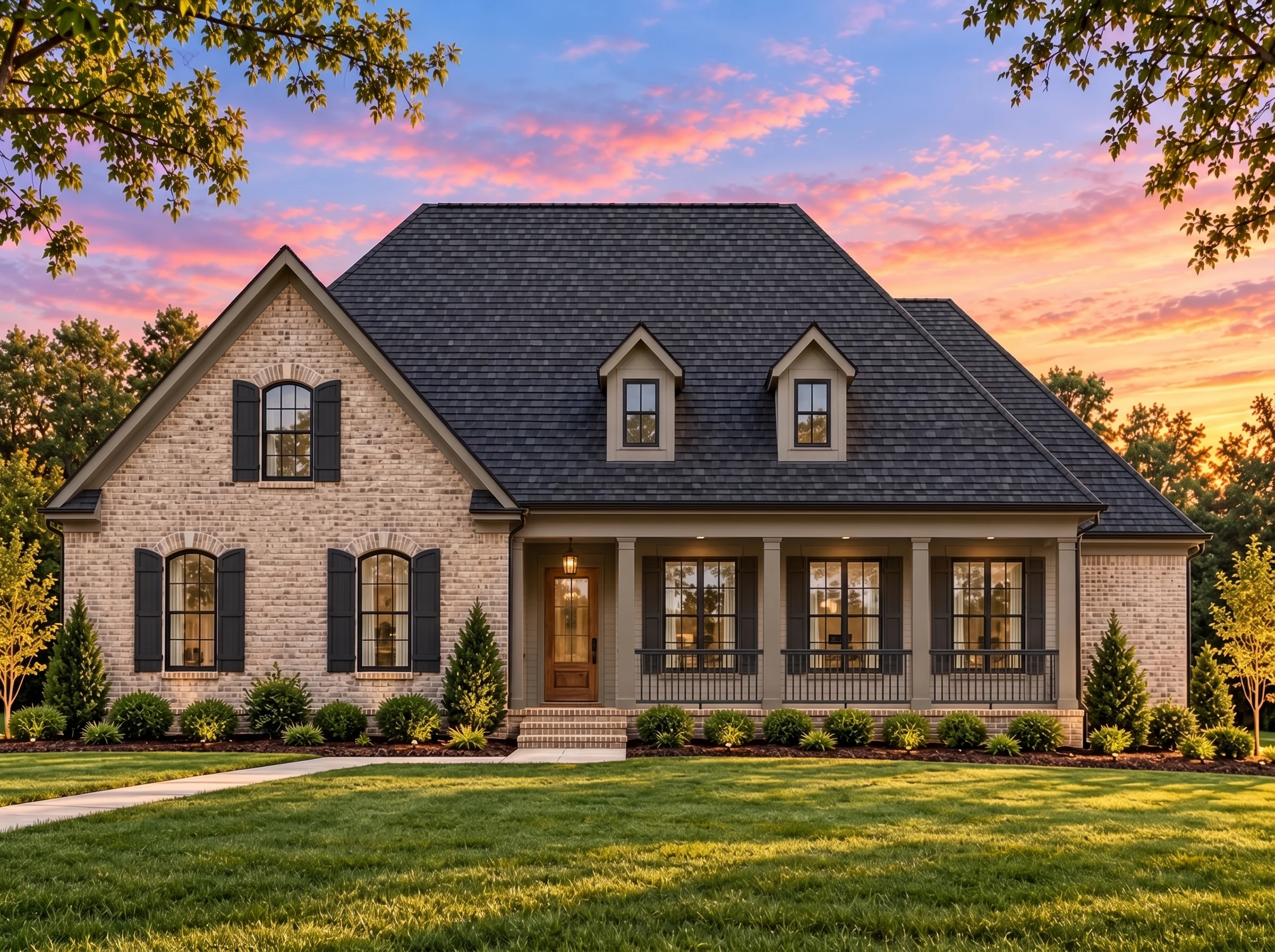 Plan  18-1998 – Georgia Piedmont |  Traditional Ranch – 2-Bed, 2-Bath, 1,440 SF - Mushroom Taupe, AI-generated exterior concept