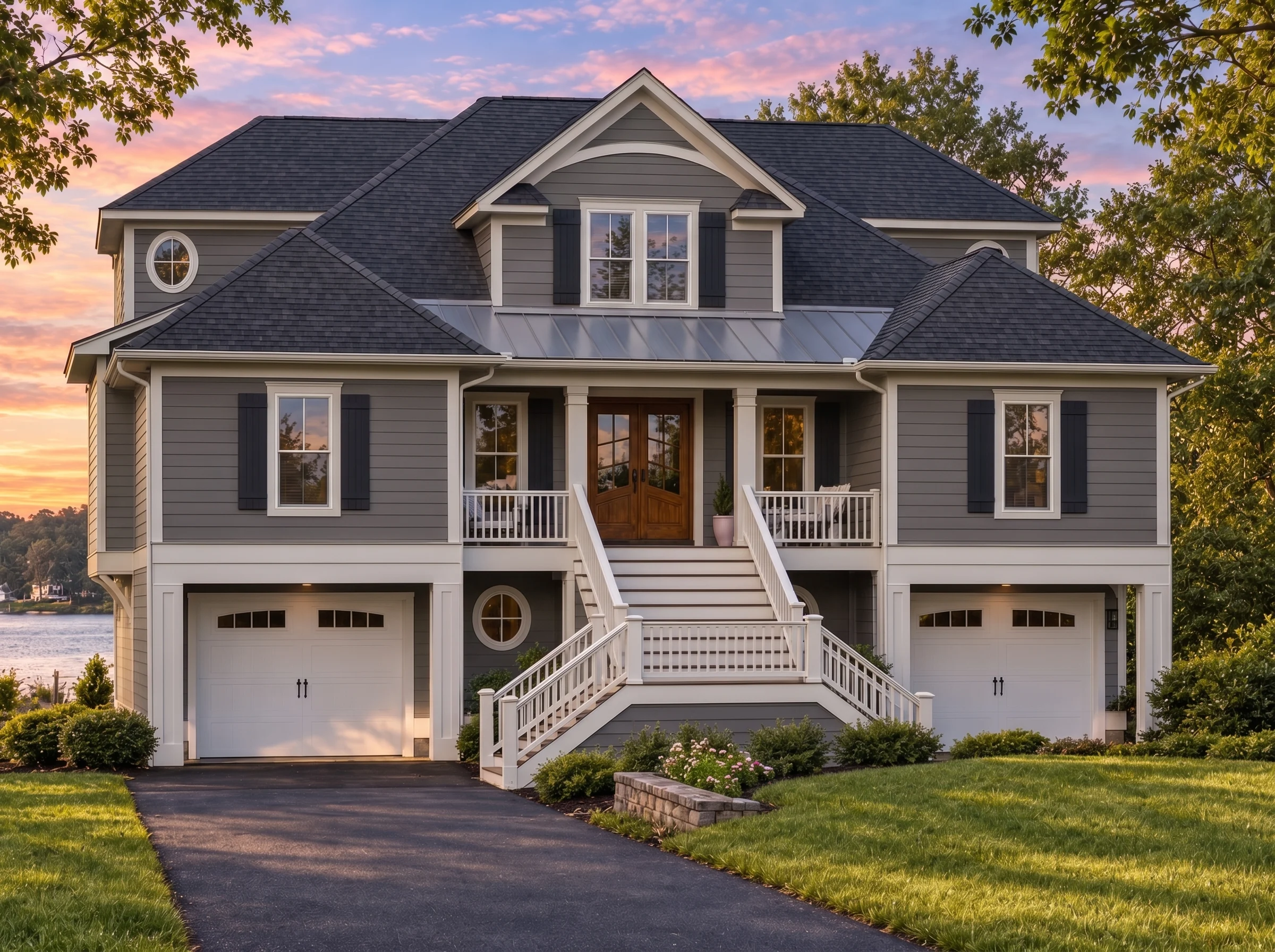 Plan  18-2017 – Walker Meadow |  Coastal – 5-Bed, 3.5-Bath, 4,670 SF - Warm Charcoal, AI-generated exterior concept