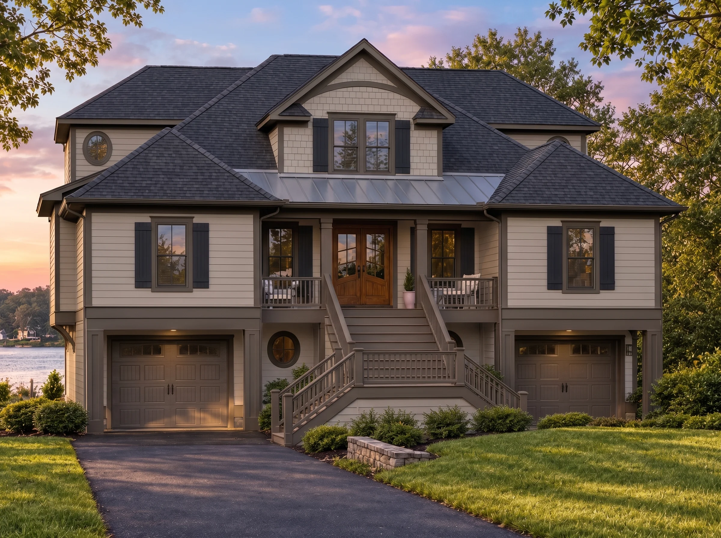 Plan  18-2017 – Walker Meadow |  Coastal – 5-Bed, 3.5-Bath, 4,670 SF - Mushroom Taupe, AI-generated exterior concept