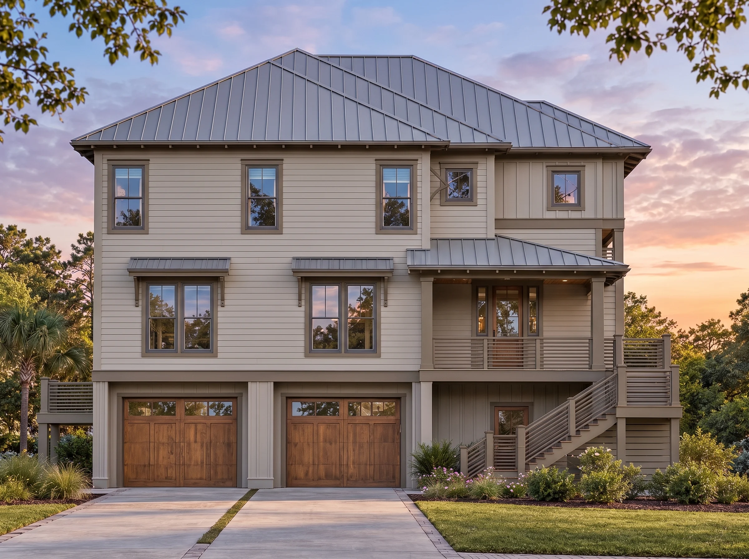 Plan  18-2018 – Manor Studio |  Coastal Traditional – 3-Bed, 3.5-Bath, 3,847 SF - Mushroom Taupe, AI-generated exterior concept