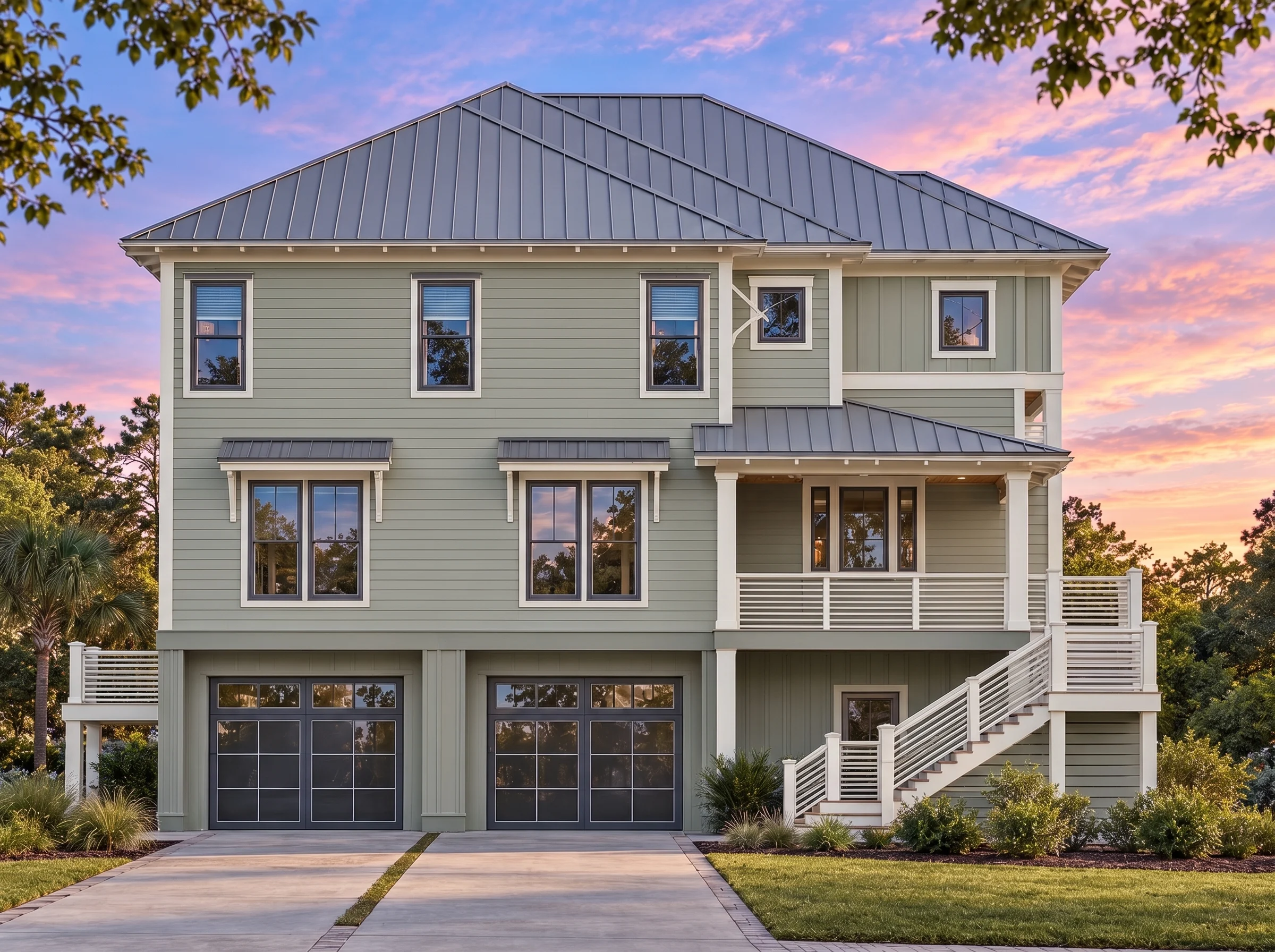 Plan  18-2018 – Manor Studio |  Coastal Traditional – 3-Bed, 3.5-Bath, 3,847 SF - Muted Sage, AI-generated exterior concept
