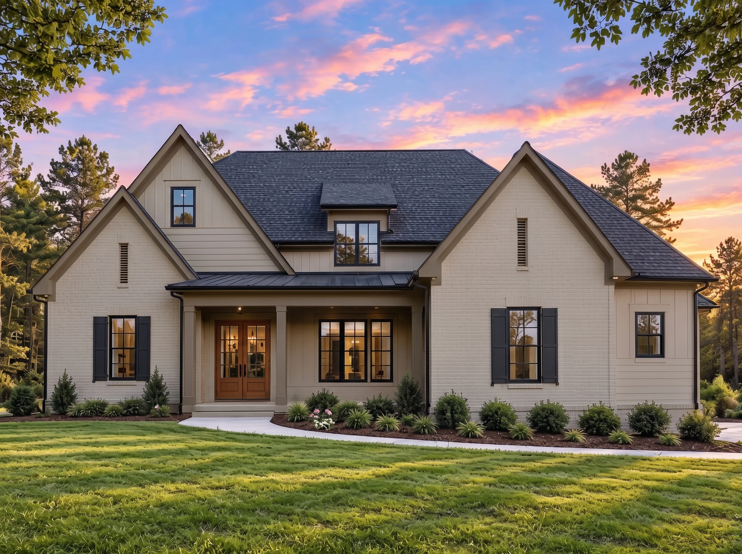 Plan  18-2081 – Mississippi Basin |  New American – 4-Bed, 4.5-Bath, 3,053 SF - Mushroom Taupe, AI-generated exterior concept