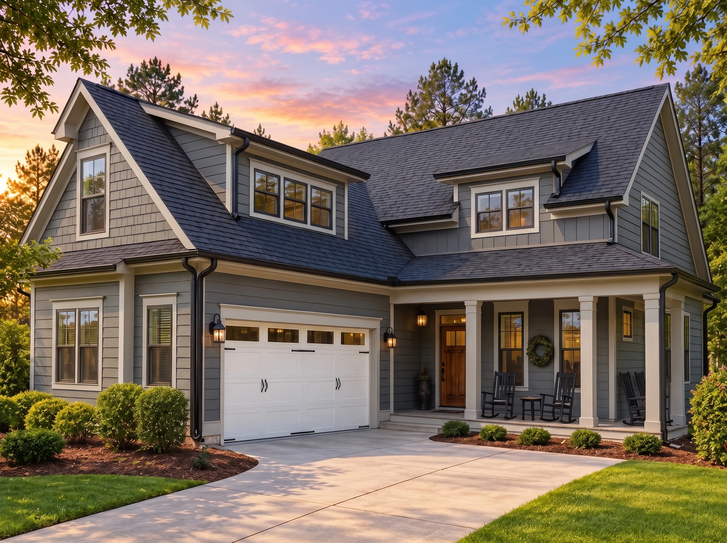 Plan  18-2164 – Aster Garden Manor |  Coastal Traditional – 5-Bed, 2-Bath, 3,426 SF - Warm Charcoal, AI-generated exterior concept