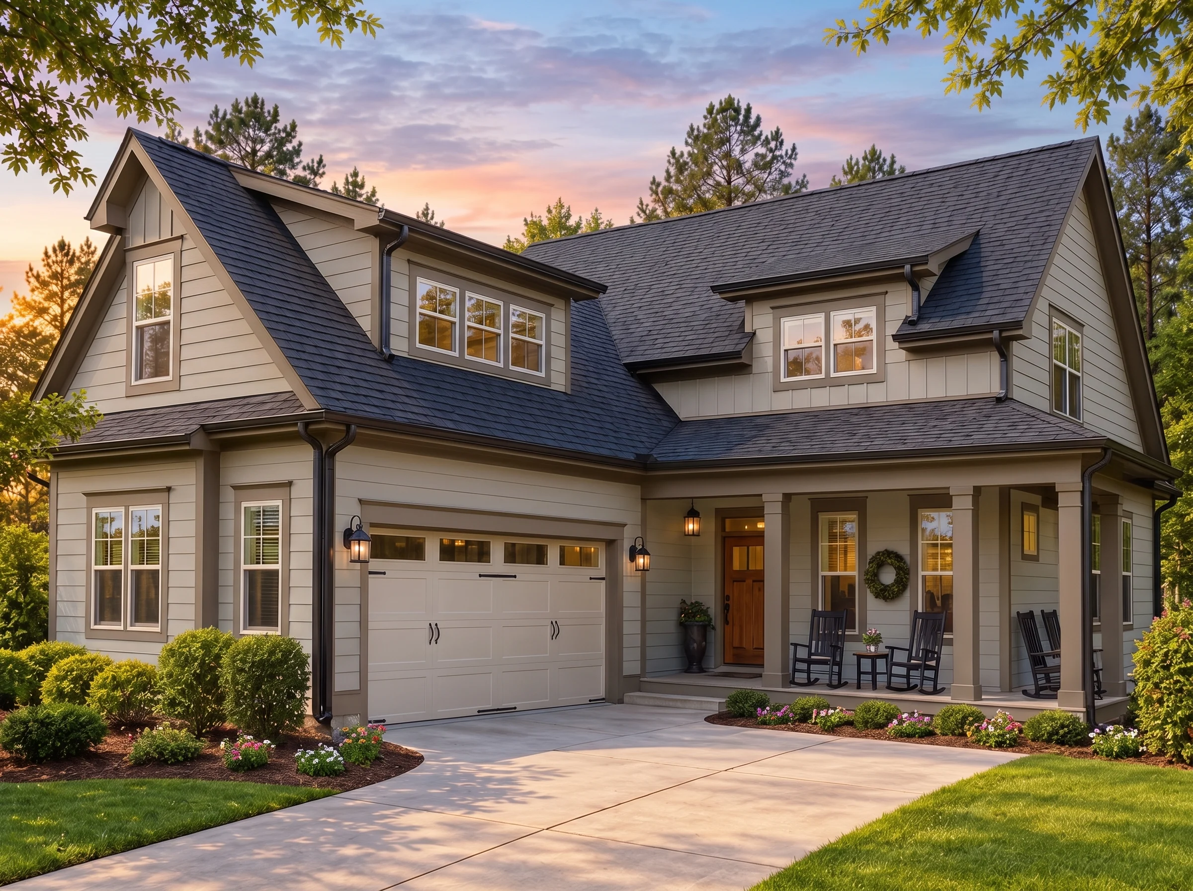 Plan  18-2164 – Aster Garden Manor |  Coastal Traditional – 5-Bed, 2-Bath, 3,426 SF - Mushroom Taupe, AI-generated exterior concept