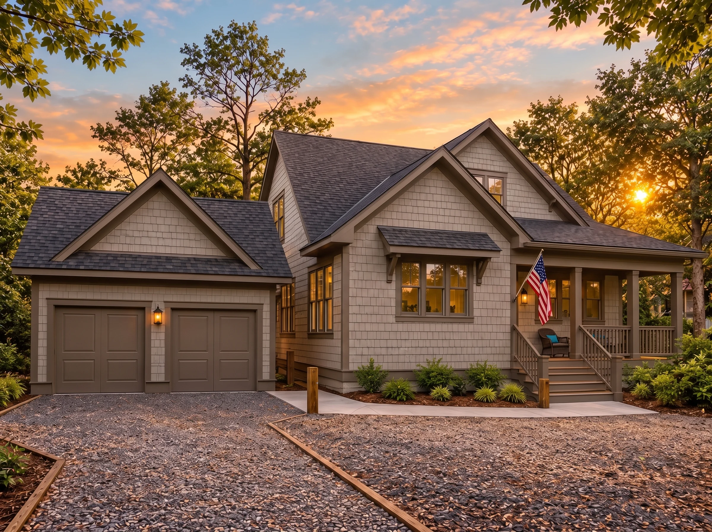Plan  18-2162 – The Lopez Station |  New American Golf Cart – 4-Bed, 3.5-Bath, 2,979 SF - Mushroom Taupe, AI-generated exterior concept