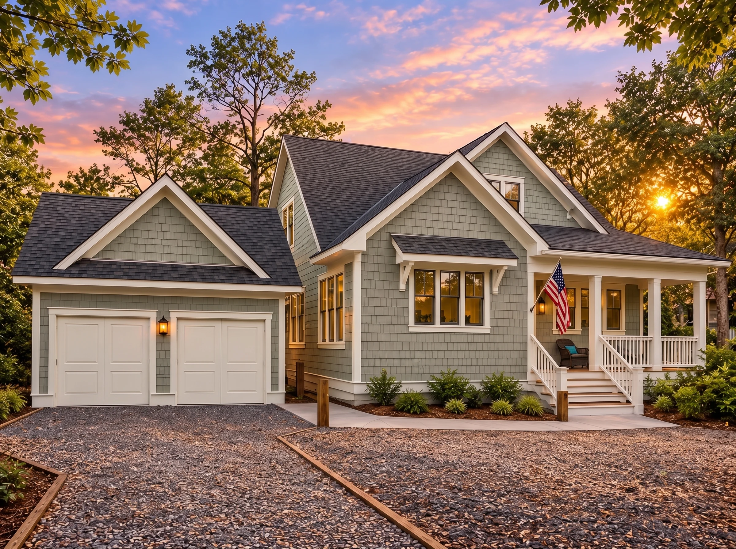 Plan  18-2162 – The Lopez Station |  New American Golf Cart – 4-Bed, 3.5-Bath, 2,979 SF - Muted Sage, AI-generated exterior concept