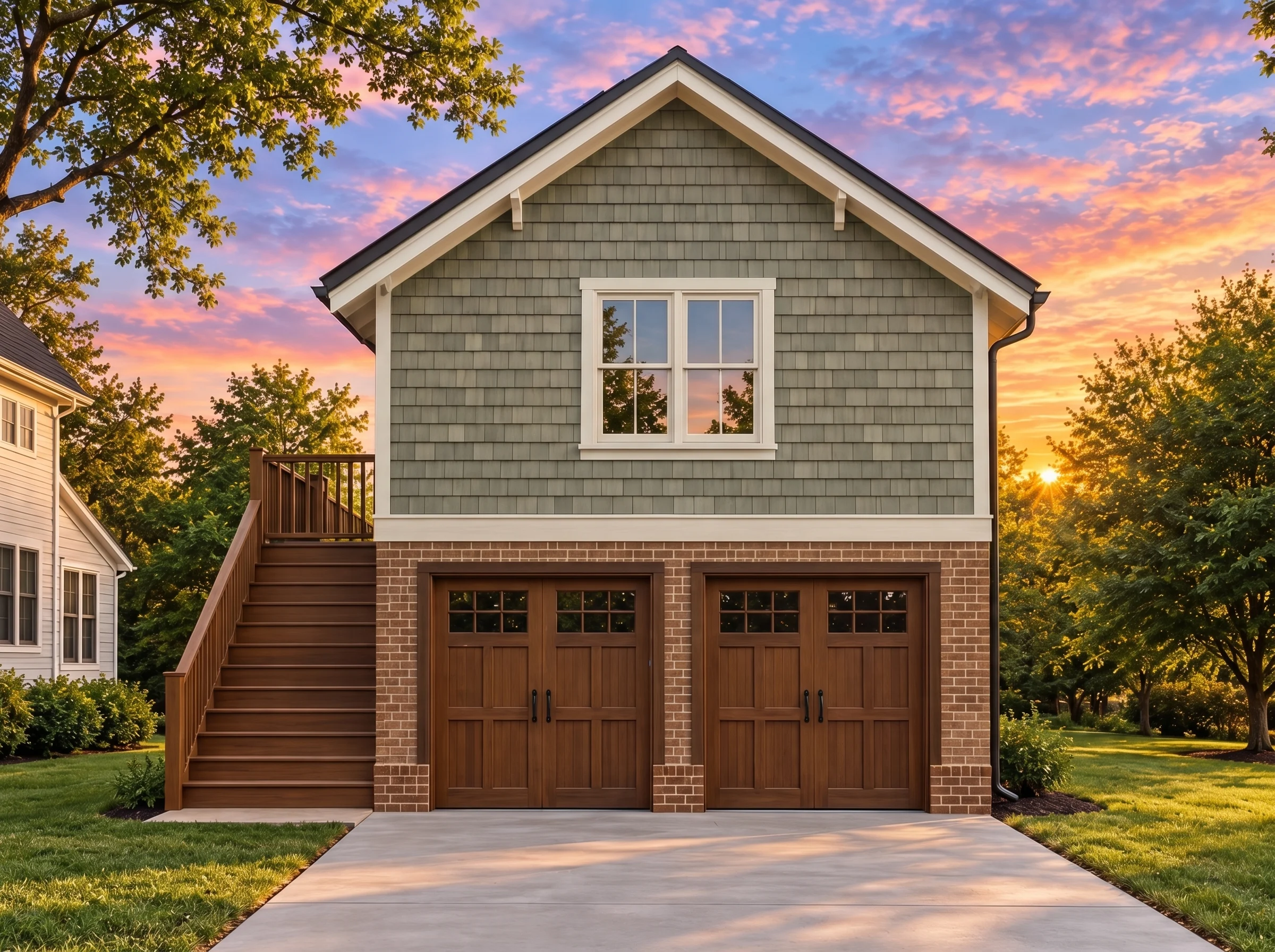 Plan  18-2163 – New Mexico Mesa |  ADU House – 4-Bed, 4.5-Bath, 288 SF - Muted Sage, AI-generated exterior concept