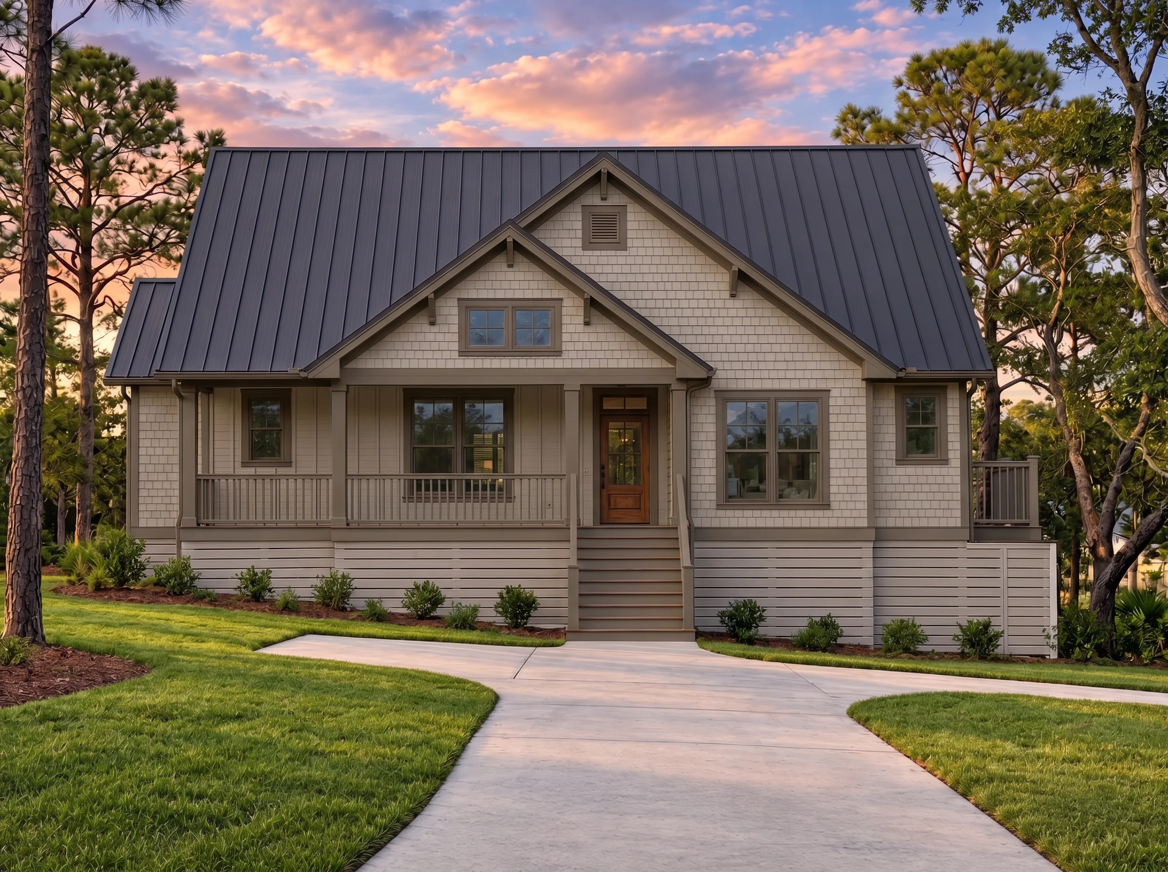 Plan  18-2161 – Auburn Garden Lodge  | Cape Cod – 4-Bed, 3-Bath, 1,831 SF - Mushroom Taupe, AI-generated exterior concept