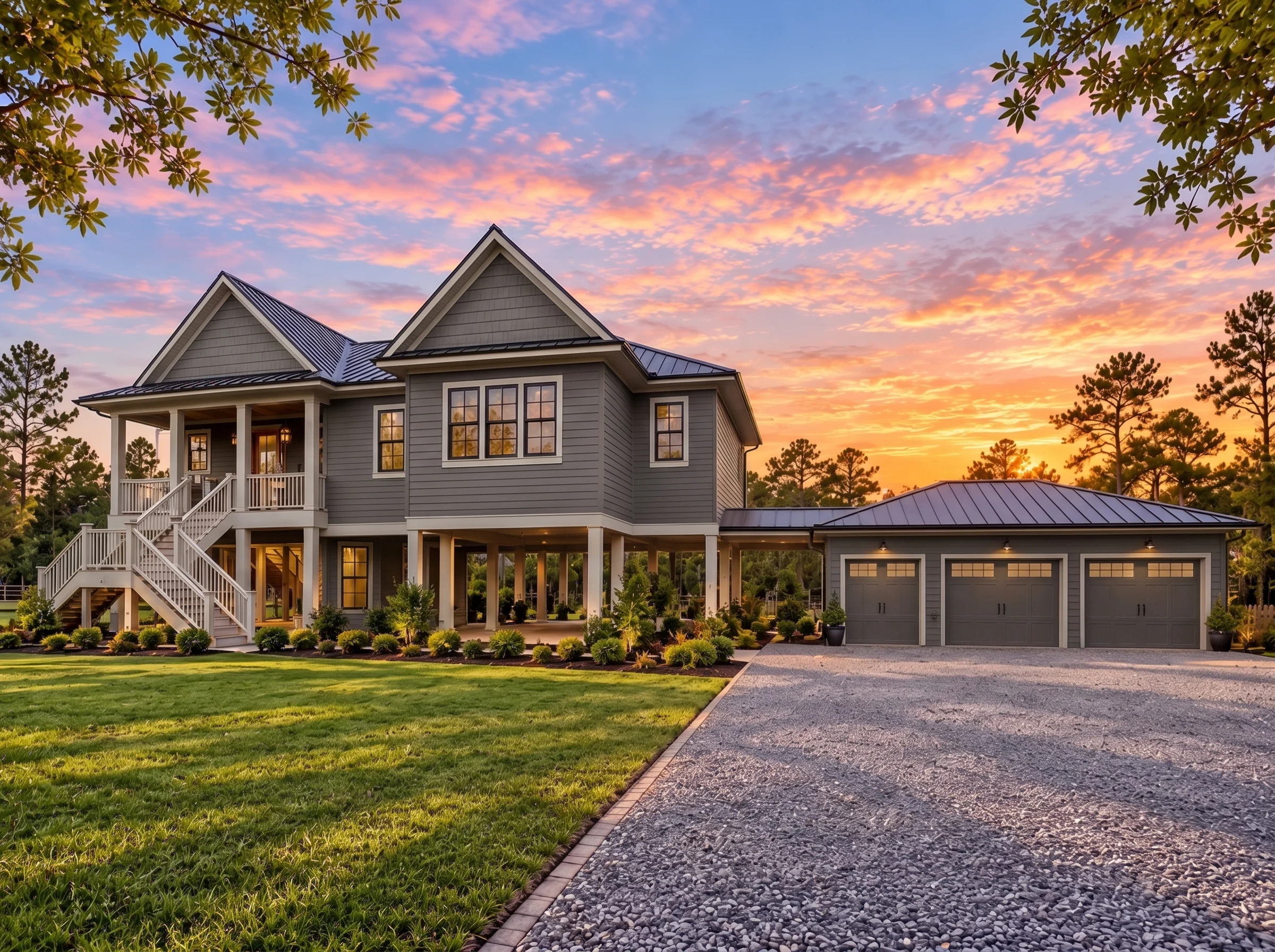 Plan  18-2157 – Aster Knoll House |  Coastal – 3-Bed, 4-Bath, 2,639 SF - Warm Charcoal, AI-generated exterior concept