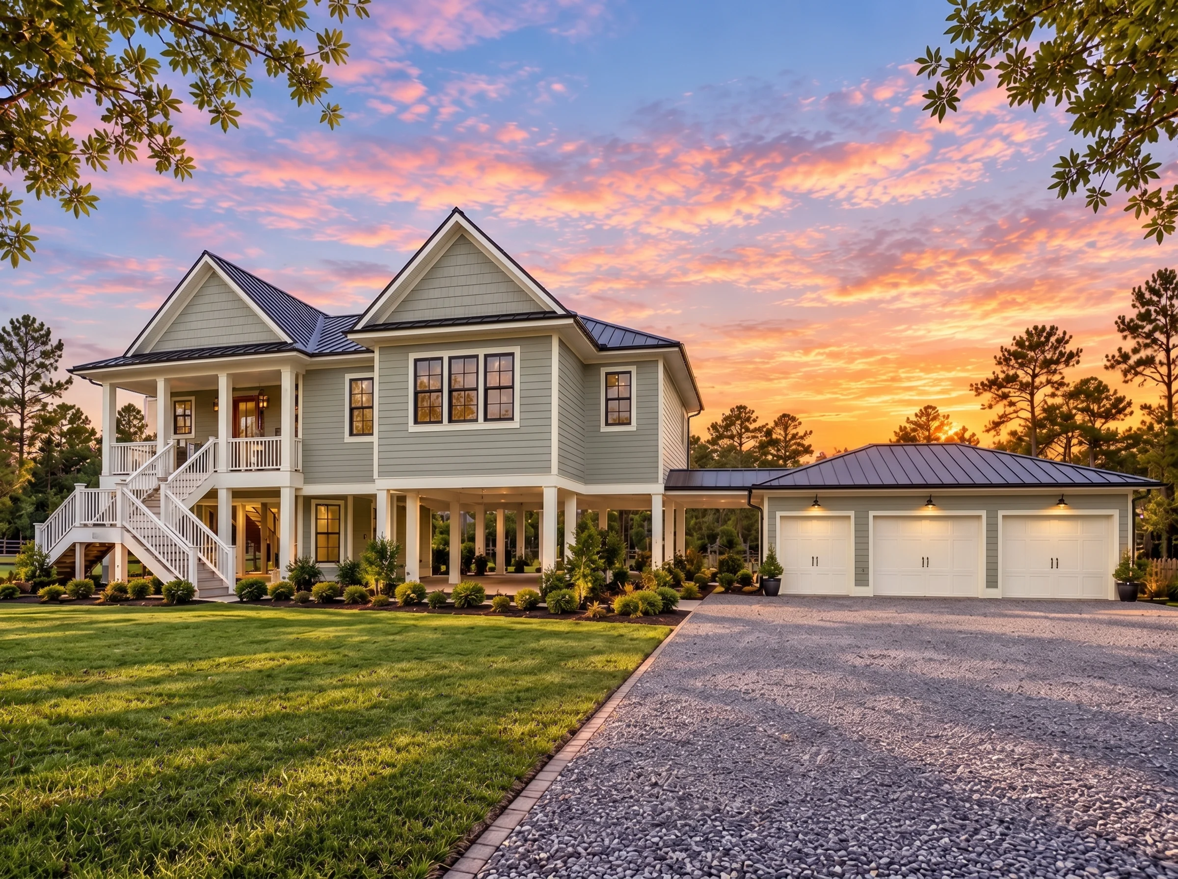 Plan  18-2157 – Aster Knoll House |  Coastal – 3-Bed, 4-Bath, 2,639 SF - Muted Sage, AI-generated exterior concept