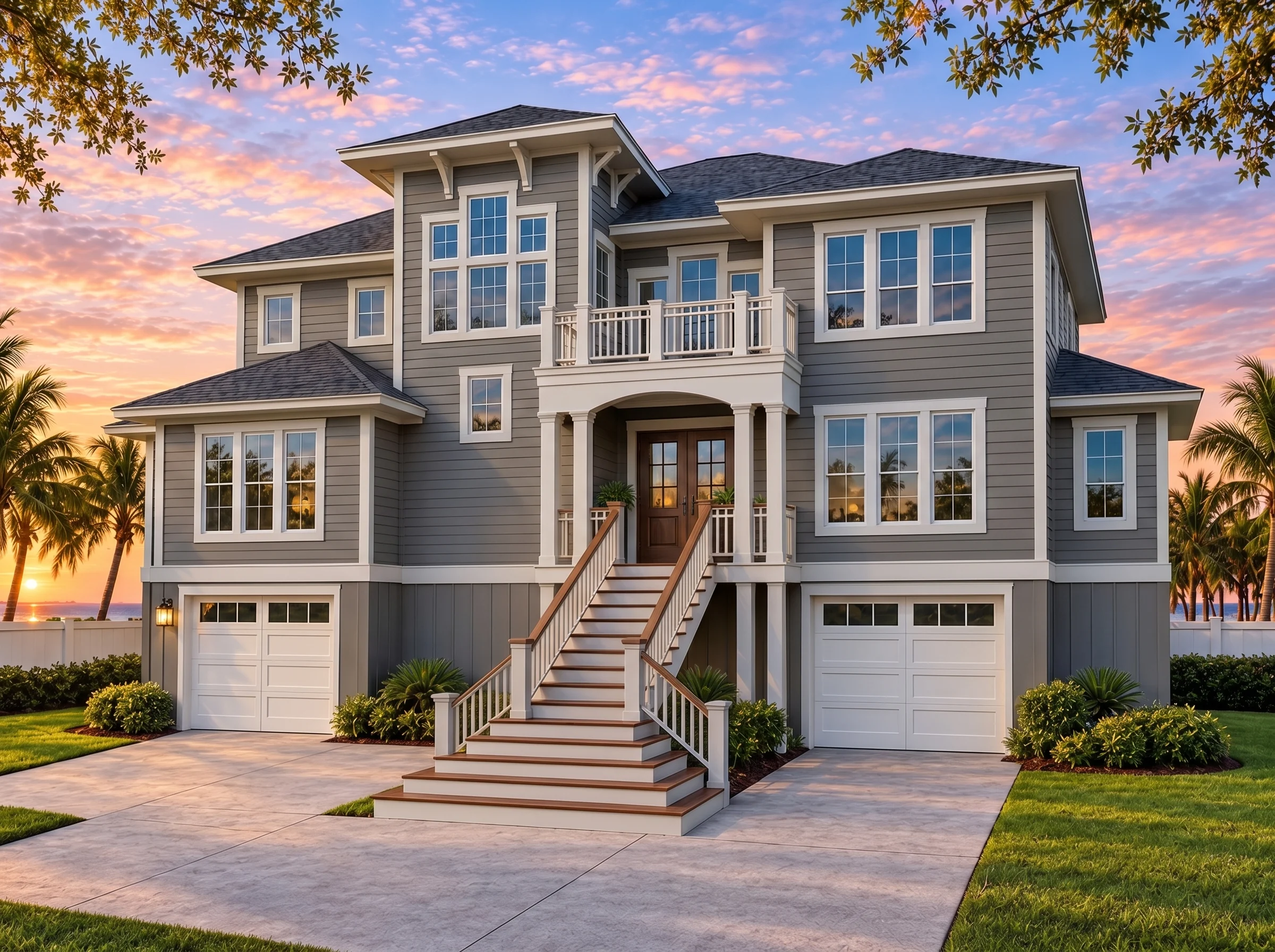 Plan  18-2091 – Oklahoma Frontier |  Coastal – 4-Bed, 5-Bath, 4,980 SF - Warm Charcoal, AI-generated exterior concept