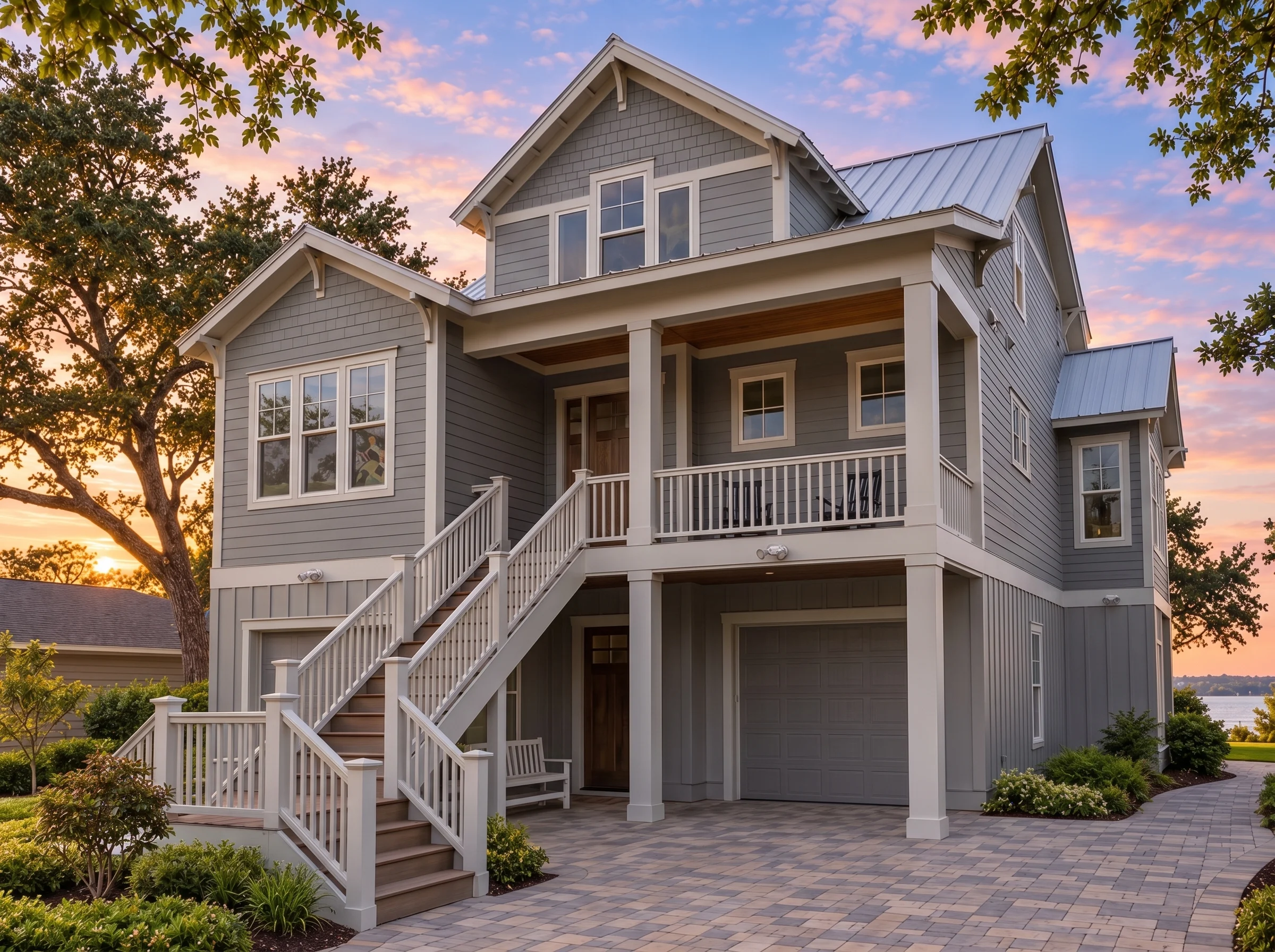 Plan  18-2175 – Auburn Pointe Place  | Coastal – 5-Bed, 3.5-Bath, 2,971 SF - Warm Charcoal, AI-generated exterior concept