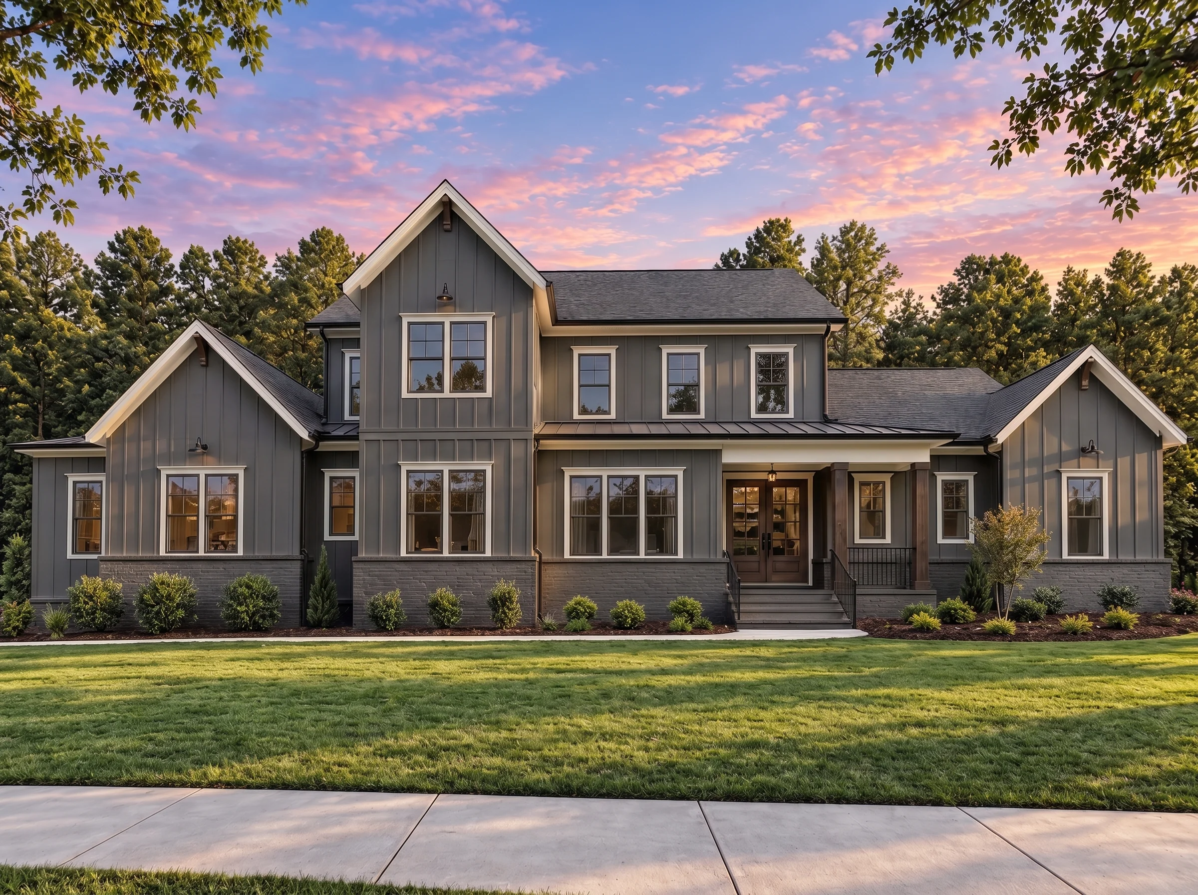 Plan  18-2189 – Clarity Cabin |  Modern Farmhouse – 5-Bed, 5-Bath, 3,788 SF - Warm Charcoal, AI-generated exterior concept