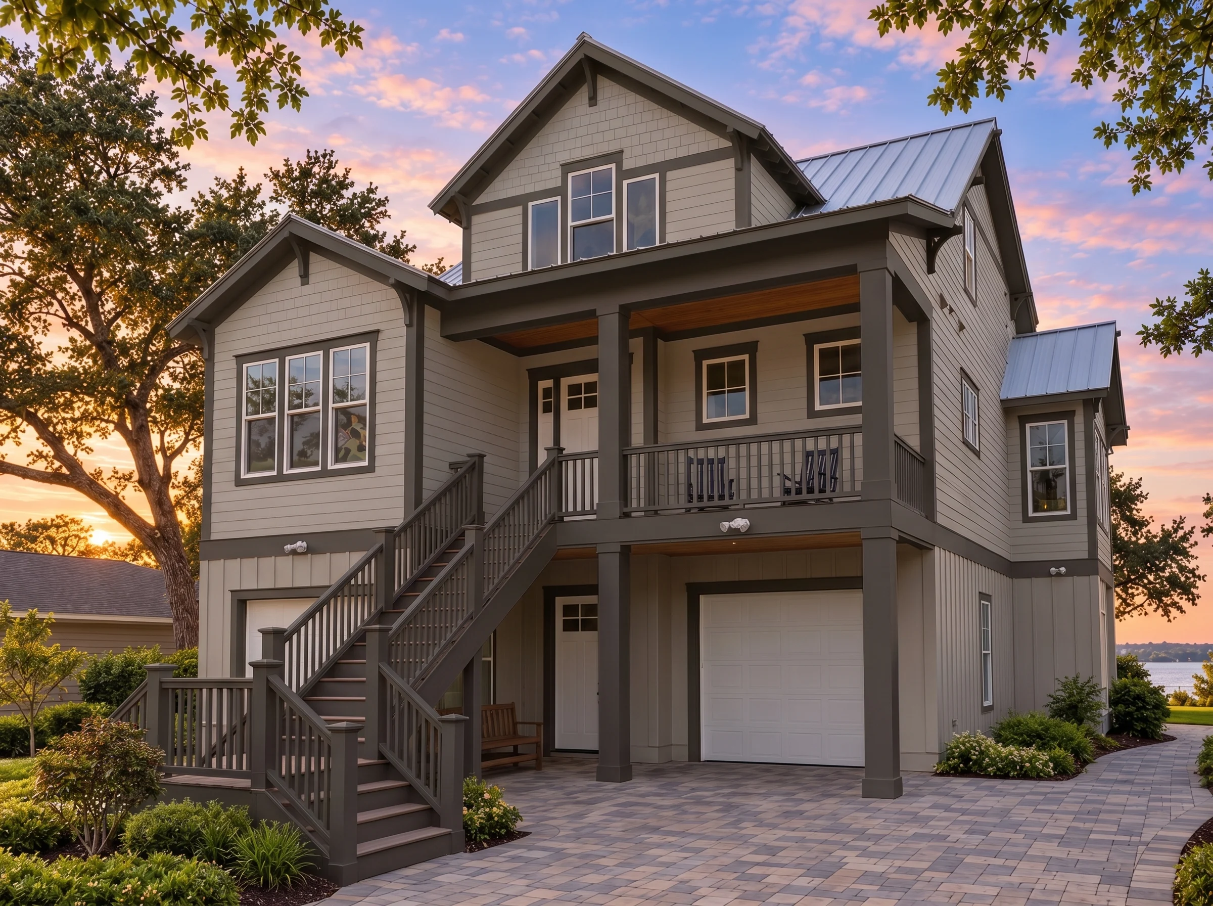 Plan  18-2175 – Auburn Pointe Place  | Coastal – 5-Bed, 3.5-Bath, 2,971 SF - Mushroom Taupe, AI-generated exterior concept