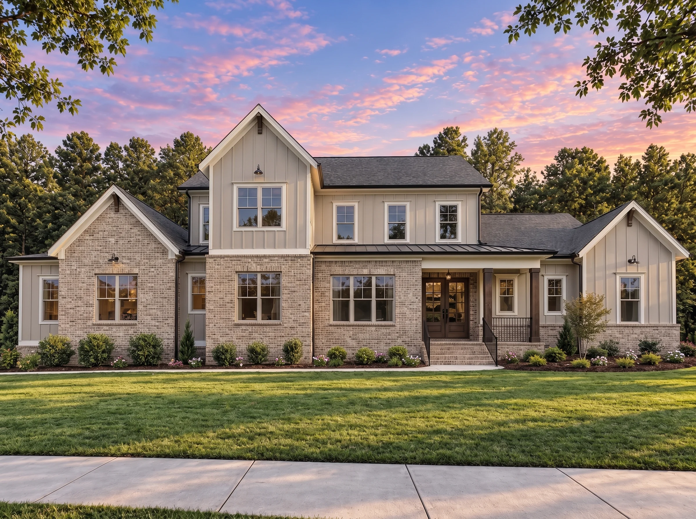 Plan  18-2189 – Clarity Cabin |  Modern Farmhouse – 5-Bed, 5-Bath, 3,788 SF - Natural Brick, AI-generated exterior concept