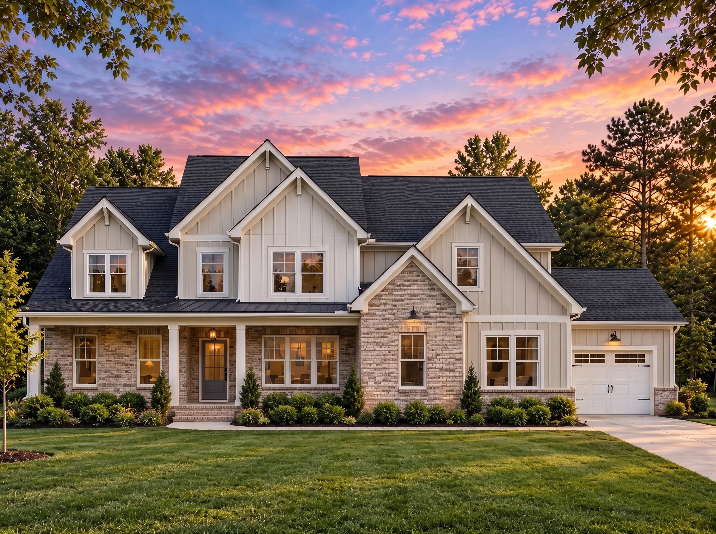 Plan  18-2206 – Aster Grove Estate |  Modern Farmhouse – 5-Bed, 5-Bath, 3,970 SF - Natural Brick, AI-generated exterior concept