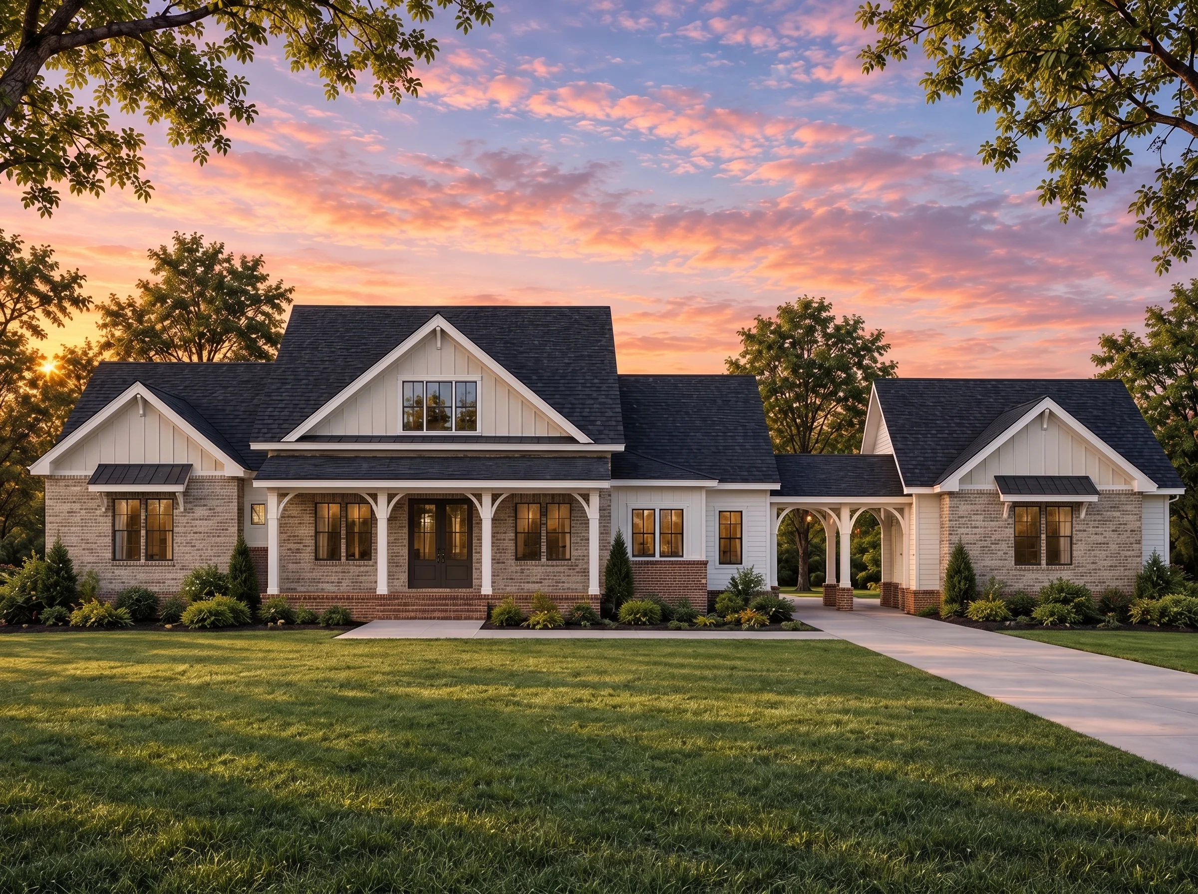 Plan  18-2232 – The Gonzalez Estate  | Southern Farmhouse – 3-Bed, 3.5-Bath, 2,575 SF - Natural Brick, AI-generated exterior concept