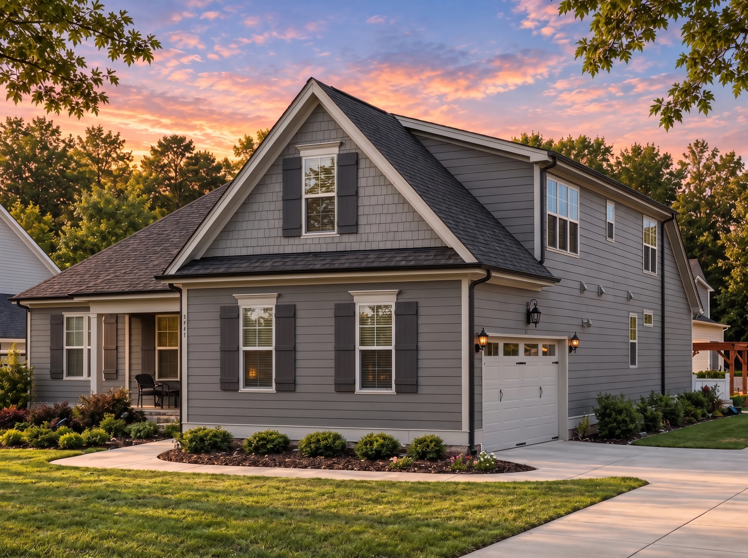 Plan  18-2238 – Aster Cove Hall |  Cape Cod – 4-Bed, 3.5-Bath, 2,643 SF - Warm Charcoal, AI-generated exterior concept