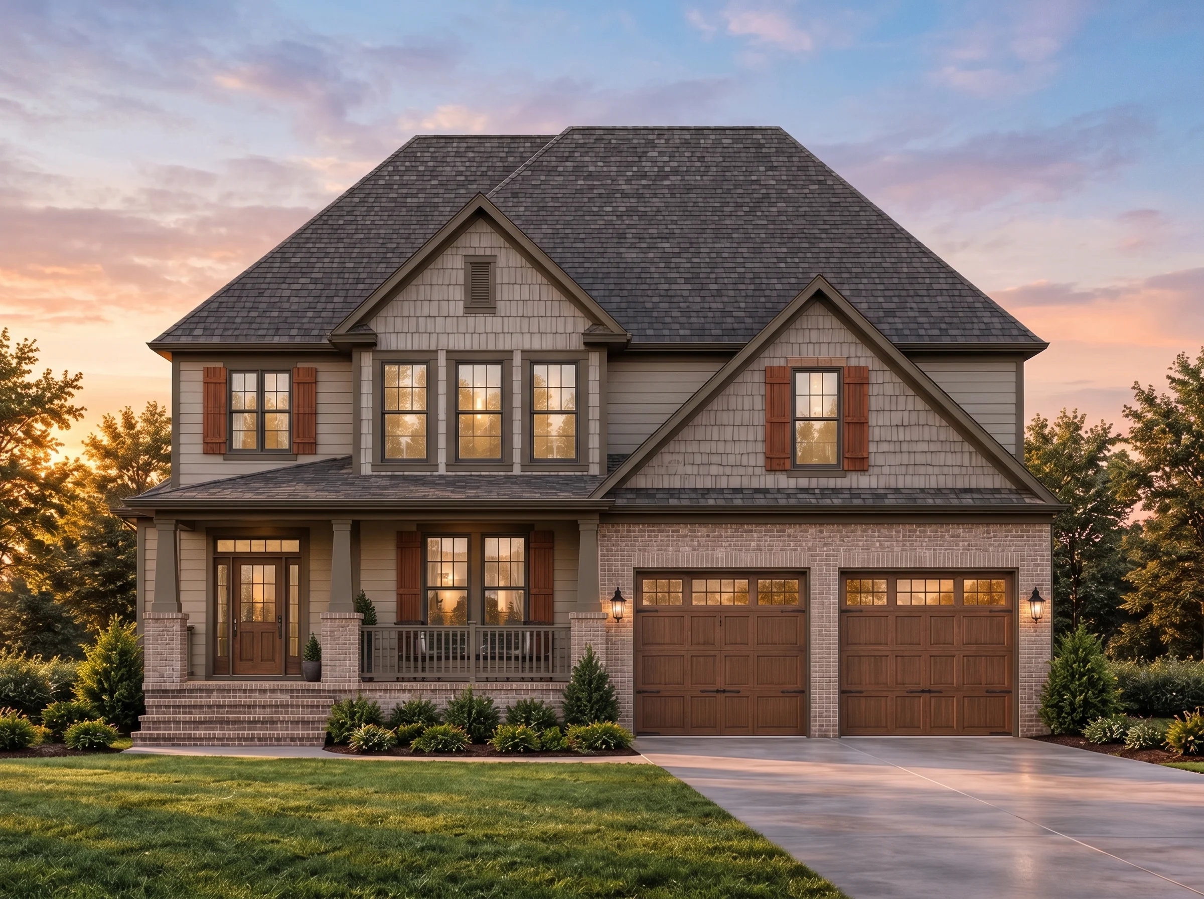 Plan  18-2241 – Nelson Meadow | New  American – 4-Bed, 3-Bath, 3,666 SF - Mushroom Taupe, AI-generated exterior concept